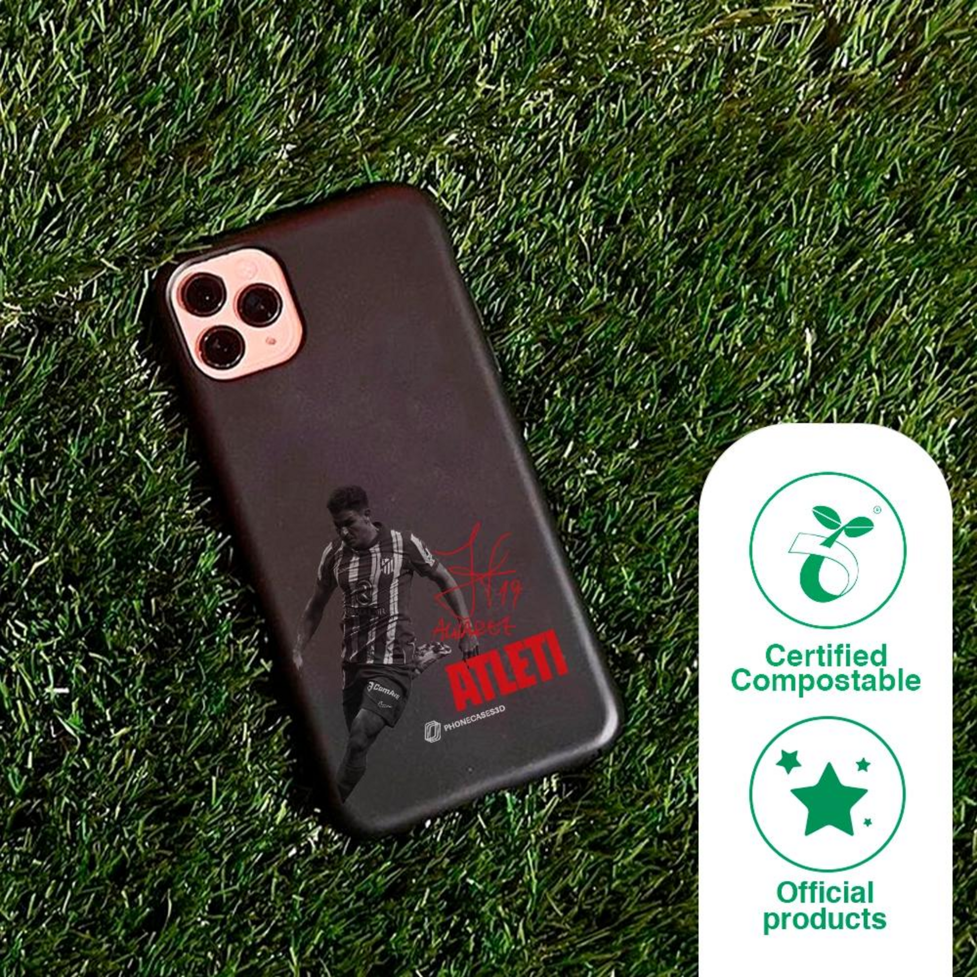 PHONECASES3D, Atletico Madrid Official Compostable Phone Case J.alvarez Signature Red