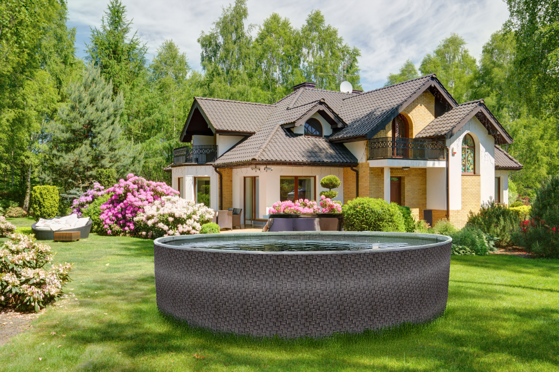 AZURO, Azuro 3.6 X 1.2m, Rattan - Without Ladder And Filter, With Off-axis Holes