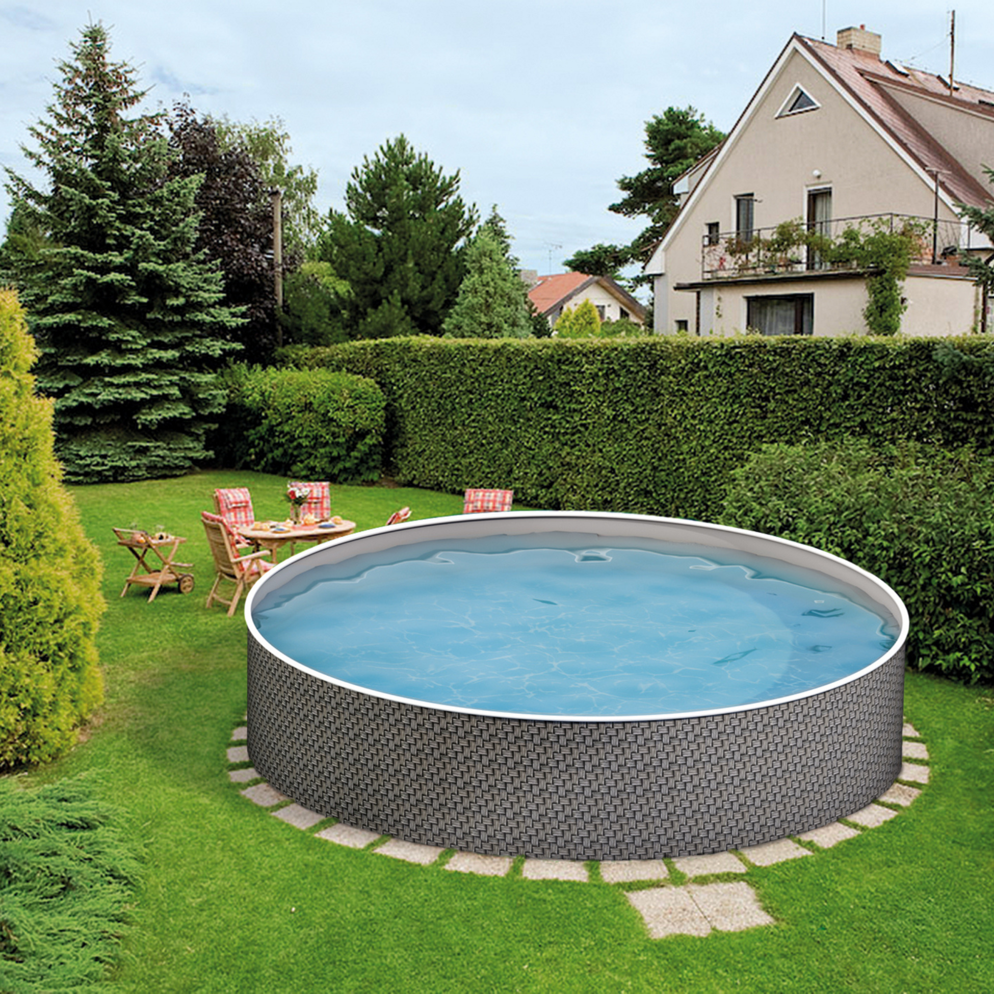 AZURO, Azuro 3.6 X 1.2m, Rattan - Without Ladder And Filter, With Off-axis Holes