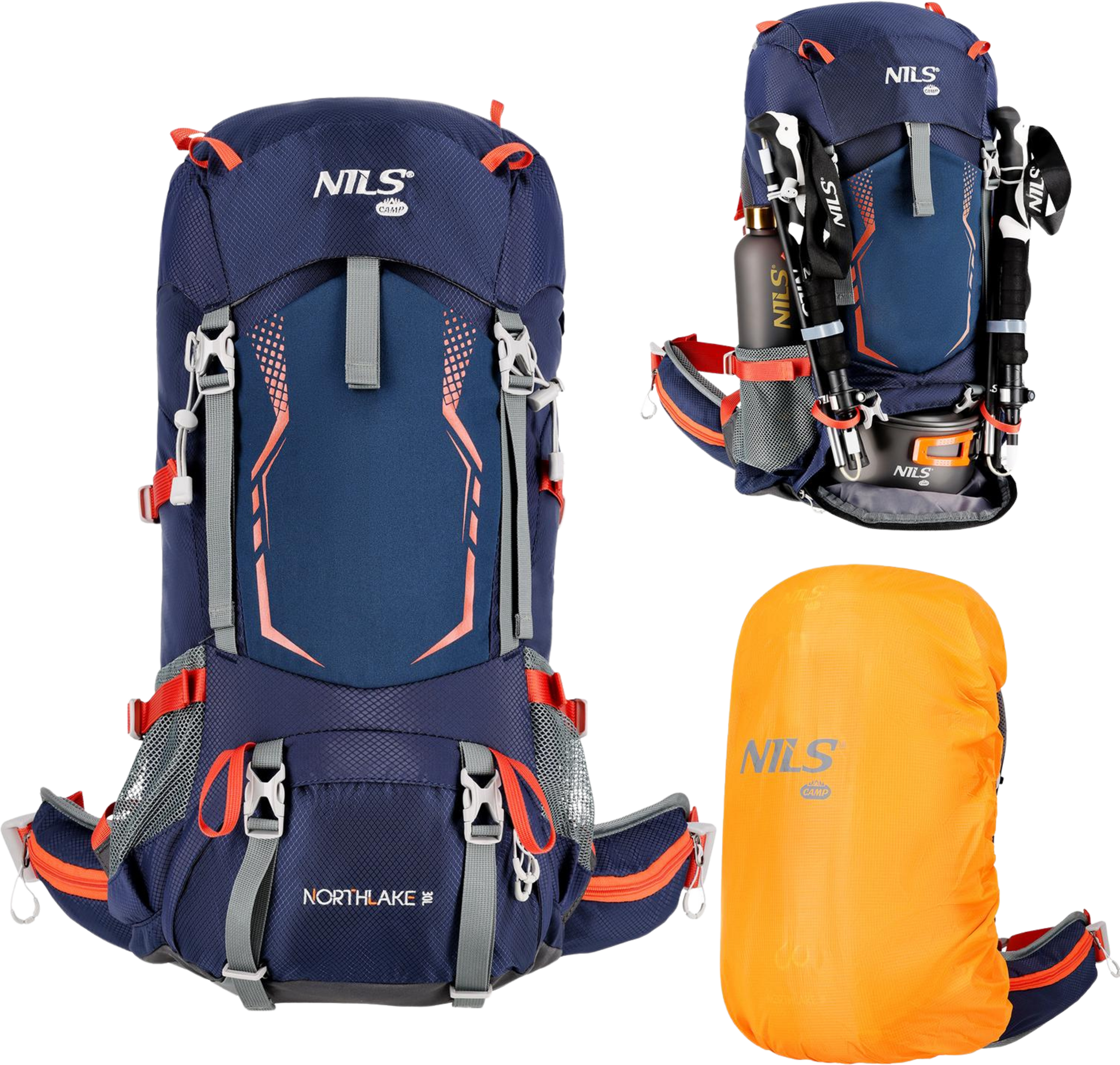 NORTHIX, Backpack 40l, Tourist, Navy Blue, Lightweight