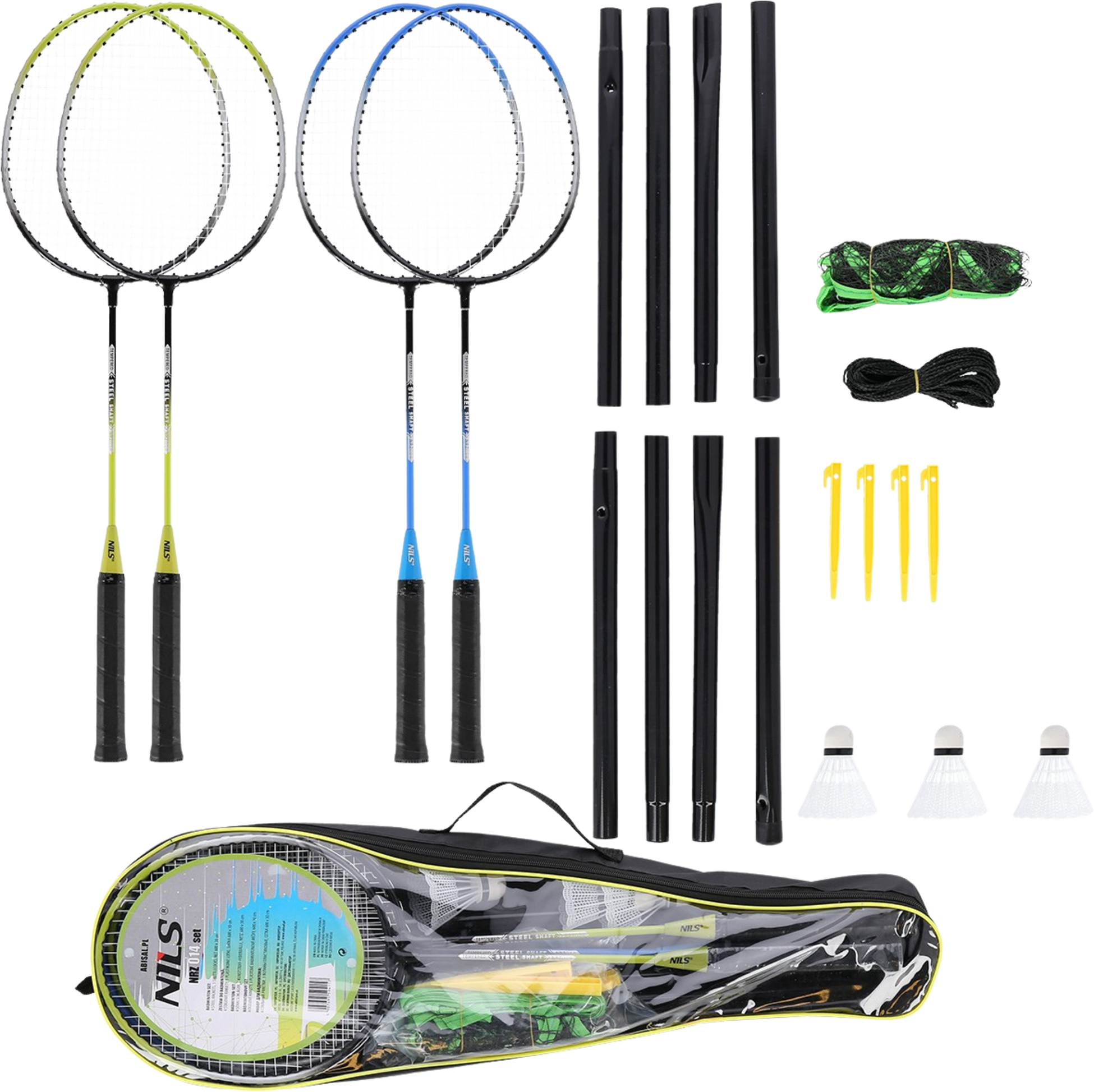 NORTHIX, Badminton Set &ndash; 4 Rackets, 3 Shuttlecocks, Net  Cover