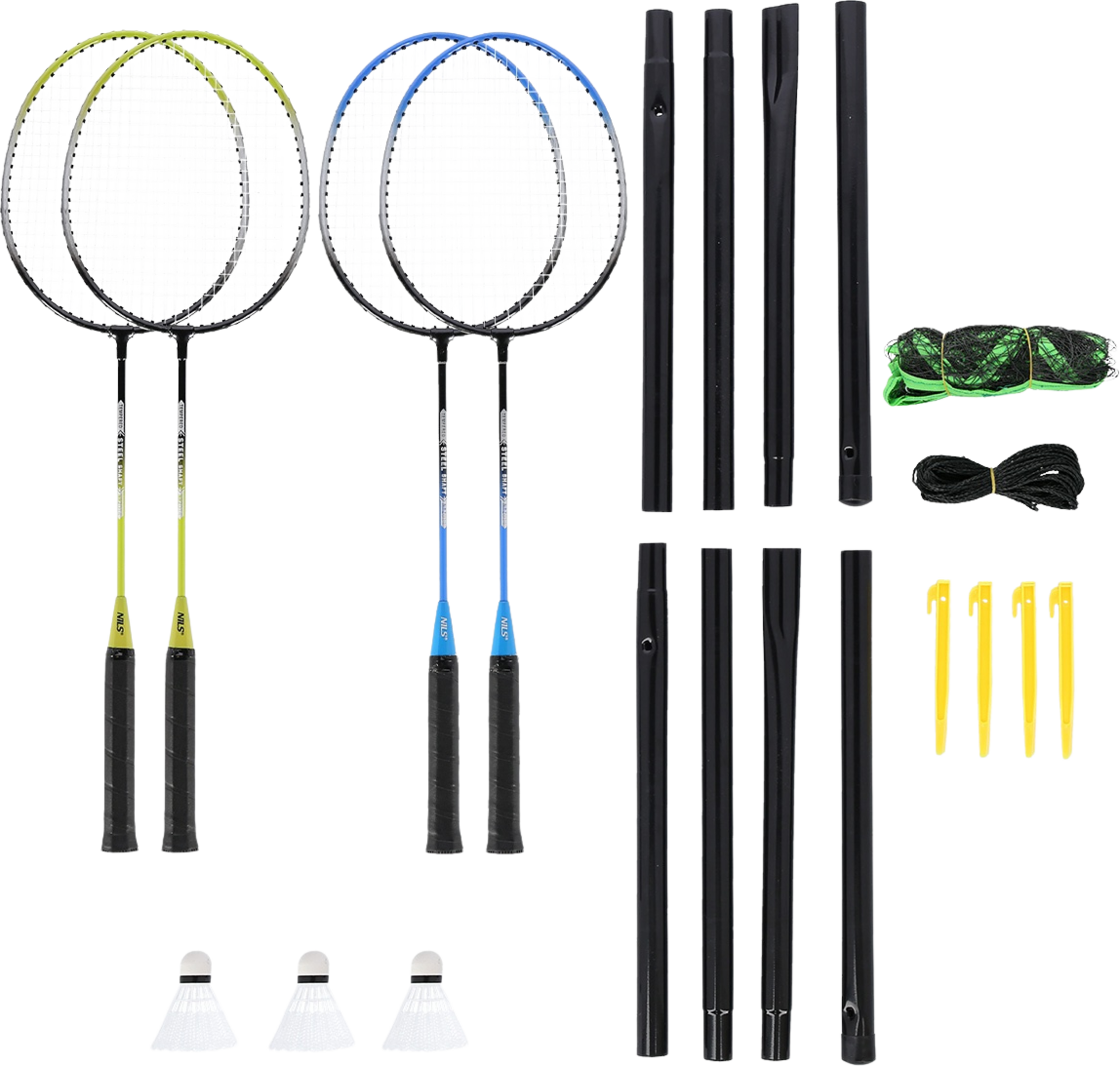 NORTHIX, Badminton Set &ndash; 4 Rackets, 3 Shuttlecocks, Net  Cover