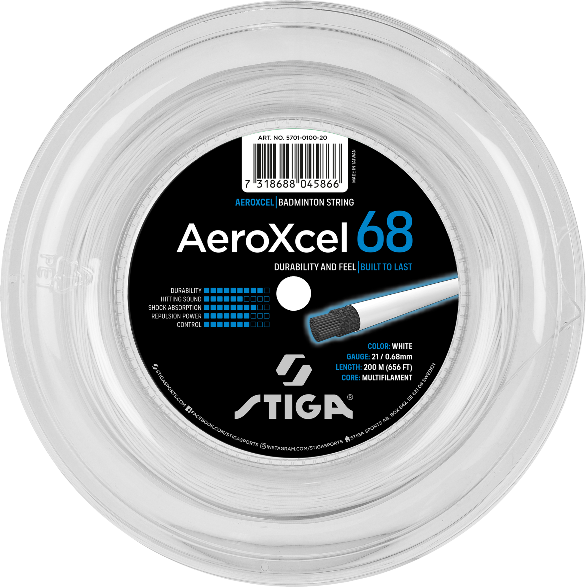 STIGA, Badminton String Aeroxcel 68&nbsp;200m Reel White