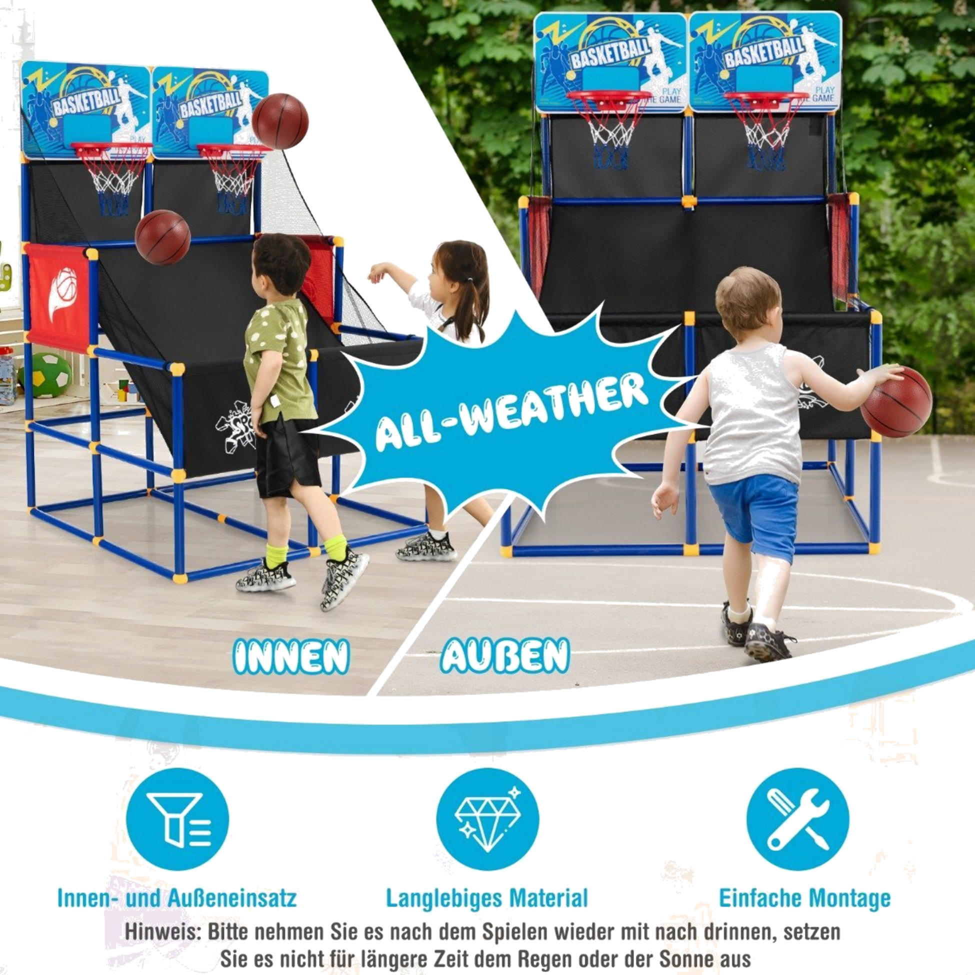 NORTHIX, Basketball Arcade Game For Children Basketball Stand With 2 Baskets 90 X 90 X 140 Cm