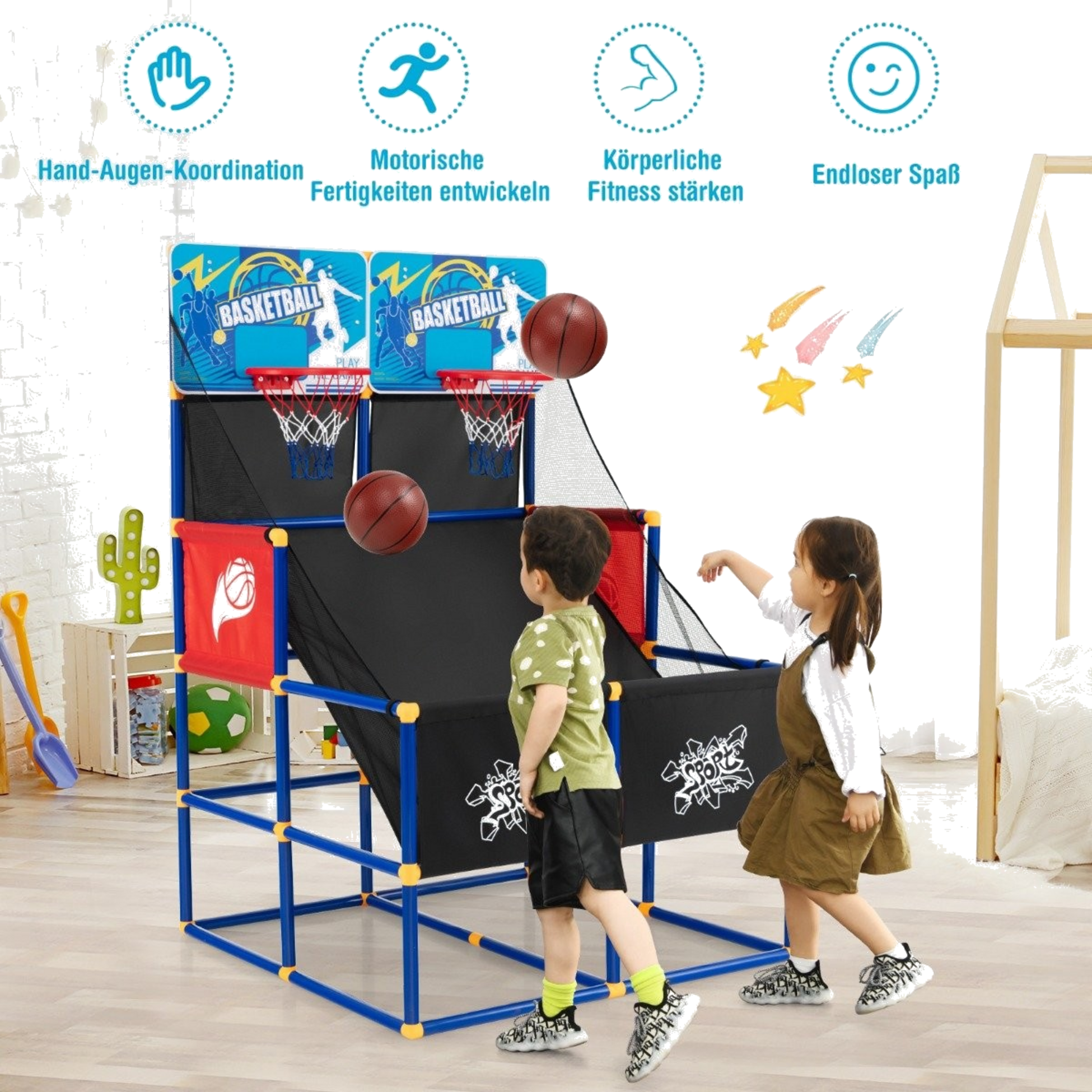 NORTHIX, Basketball Arcade Game For Children Basketball Stand With 2 Baskets 90 X 90 X 140 Cm