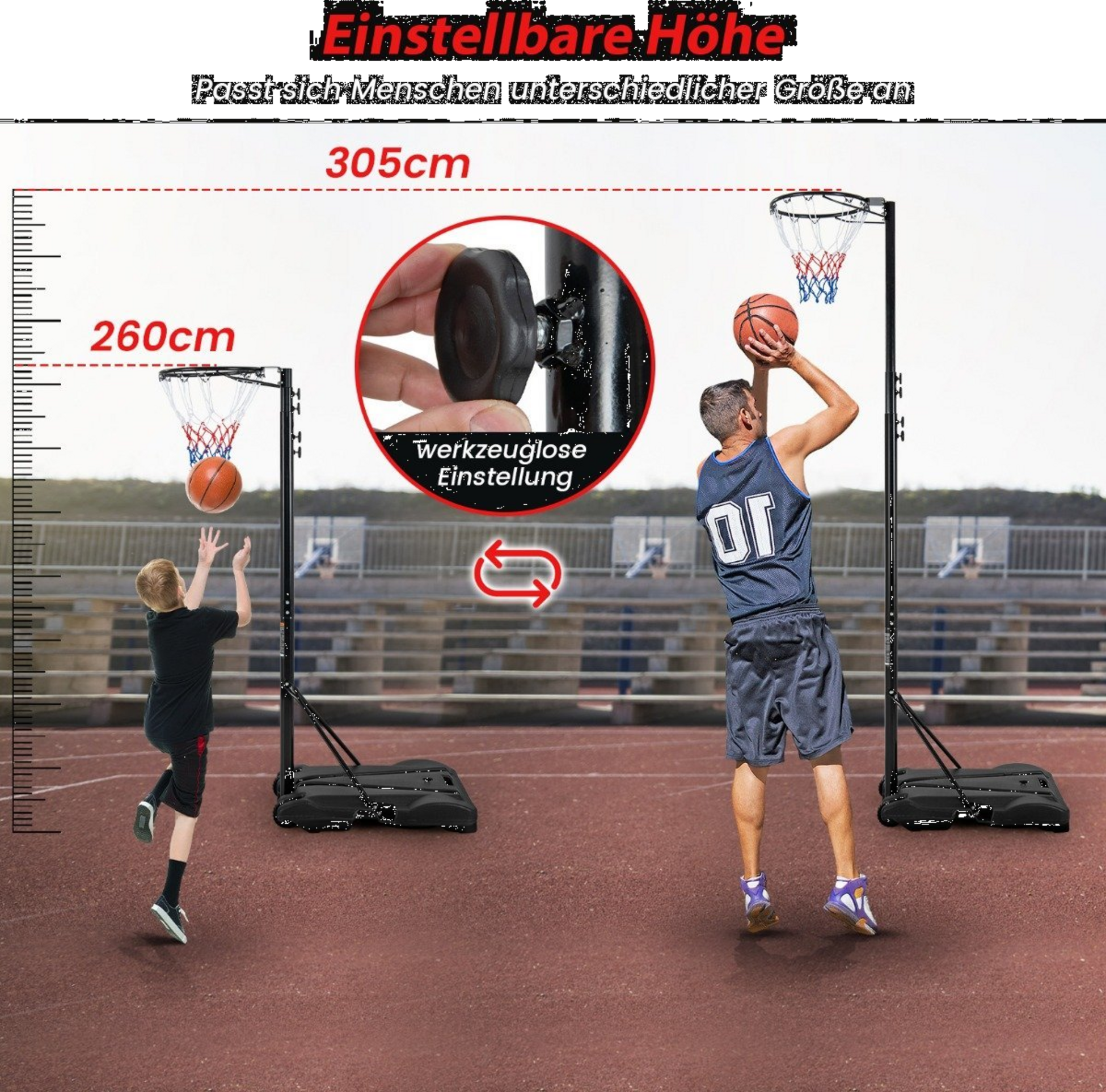 NORTHIX, Basketball Hoop Outdoor Portable Basketball Stand 260-305cm Height Adjustable Black