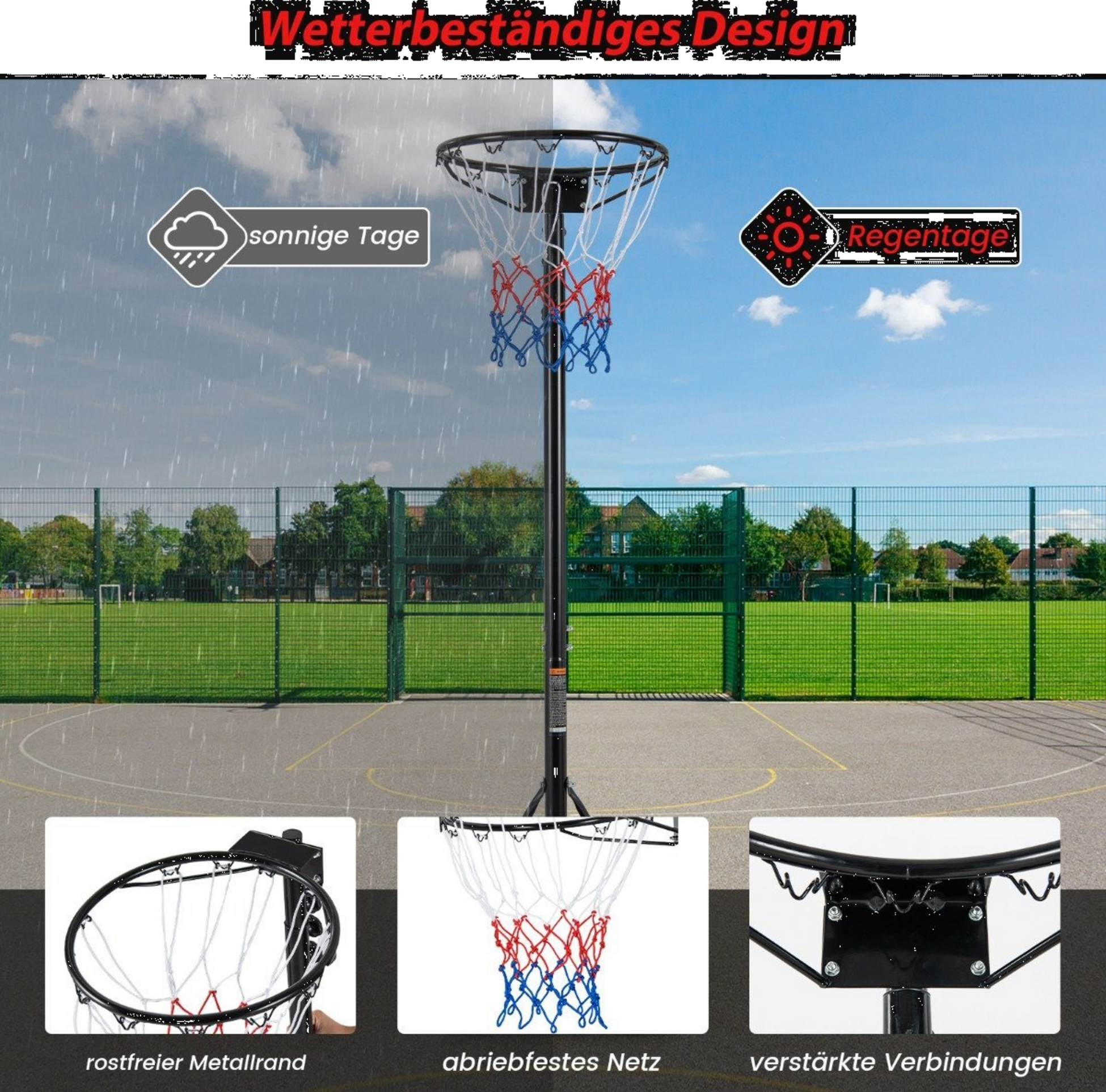 NORTHIX, Basketball Hoop Outdoor Portable Basketball Stand 260-305cm Height Adjustable Black