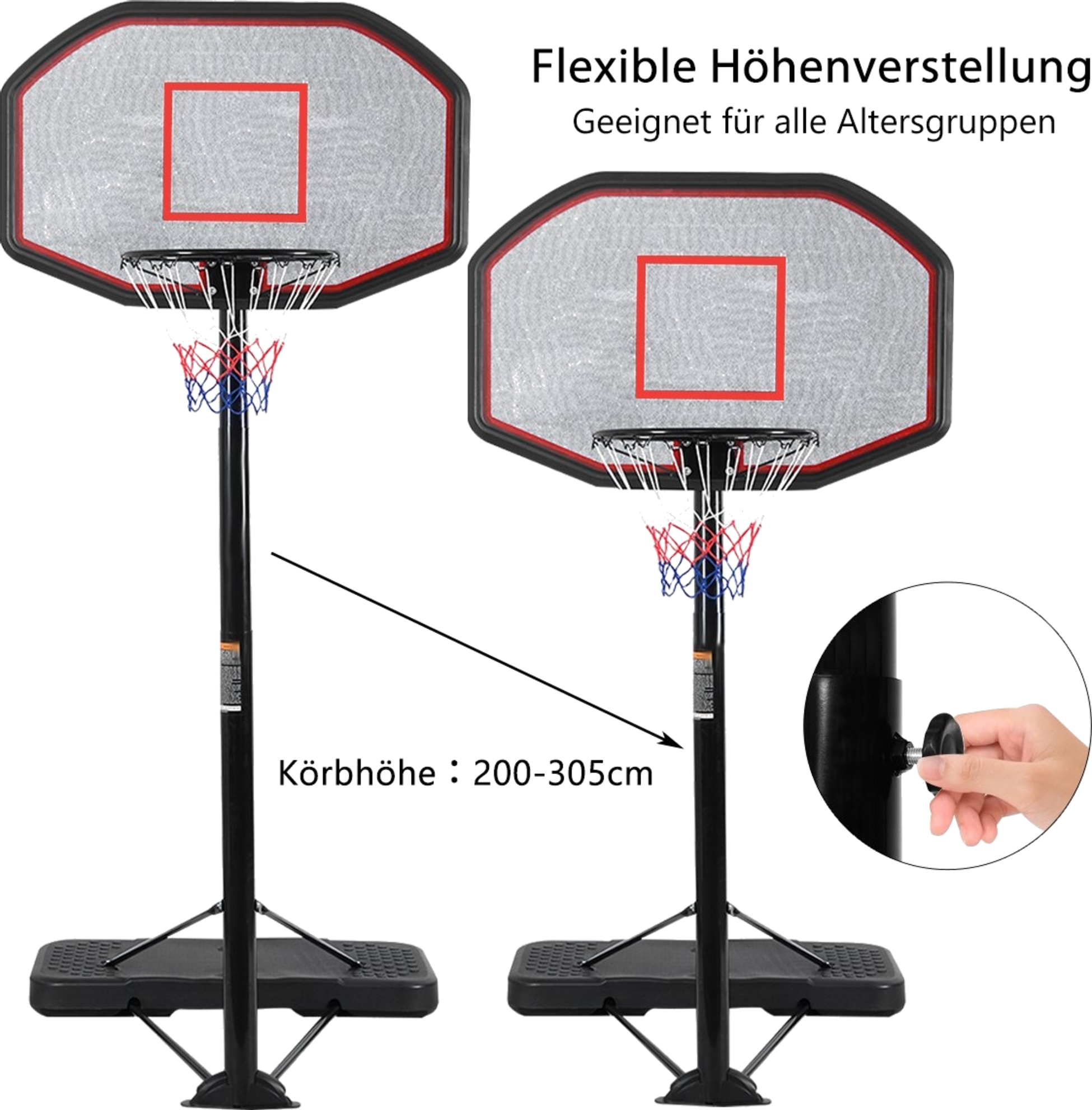 B2X, Basketball Stand, Basketball Hoop, Portable Basketball System, 200-305 Cm