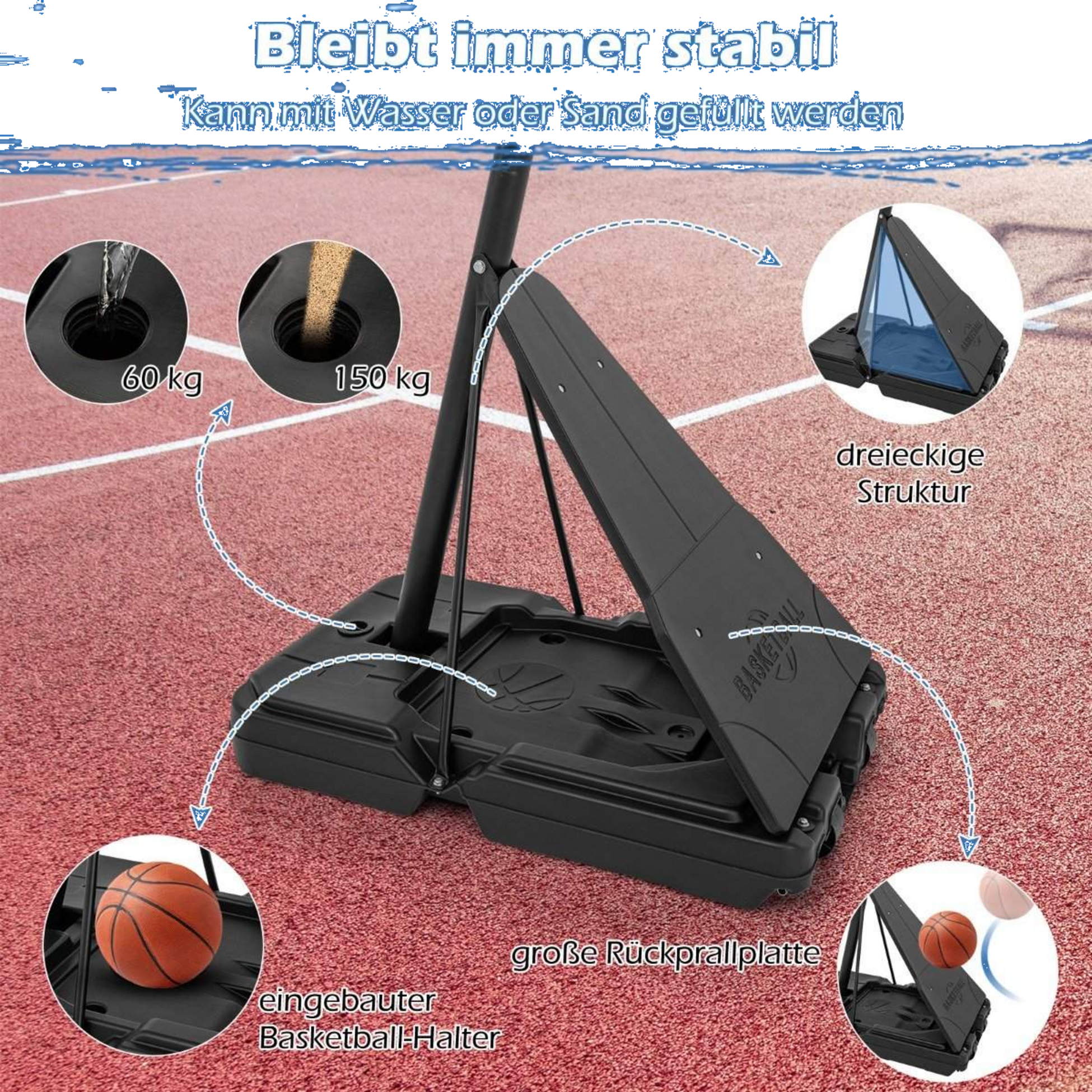 NORTHIX, Basketball Stand 150-305 Cm Height-adjustable Basketball Hoop Outdoor With Stand