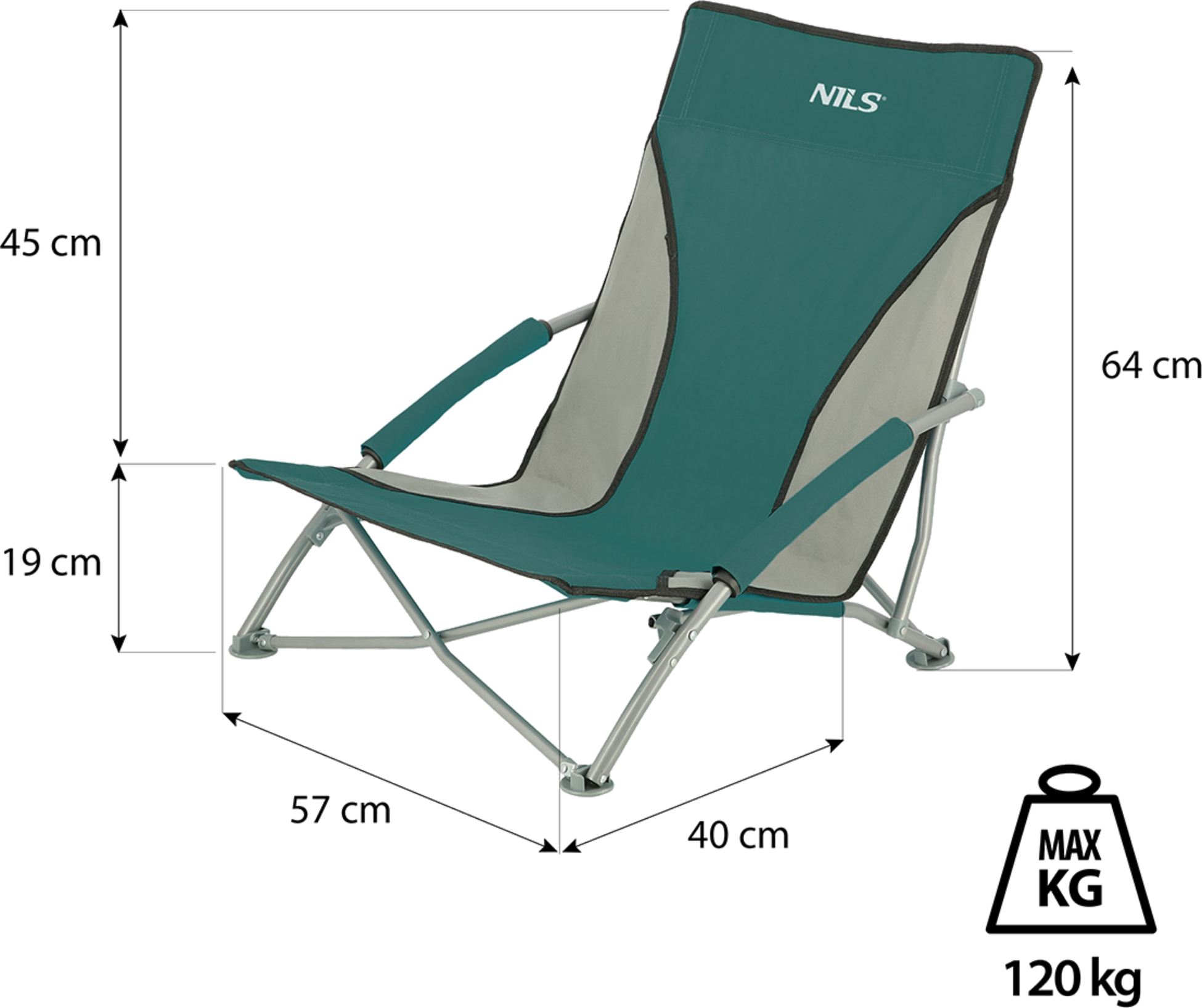 NORTHIX, Beach Chair, Green-gray, Foldable, Lightweight