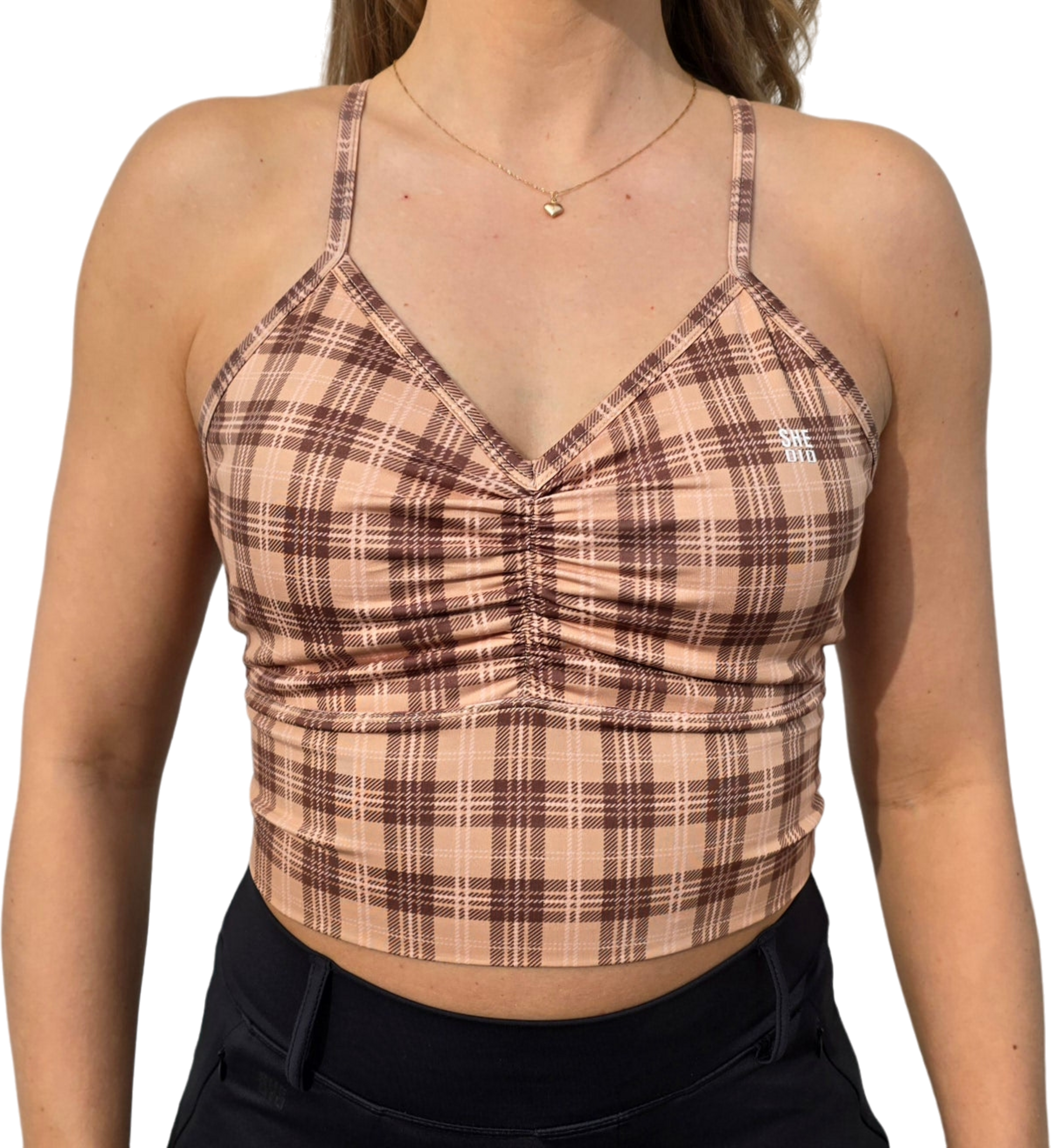 SHE DID, Beige Rutig Sport-bh