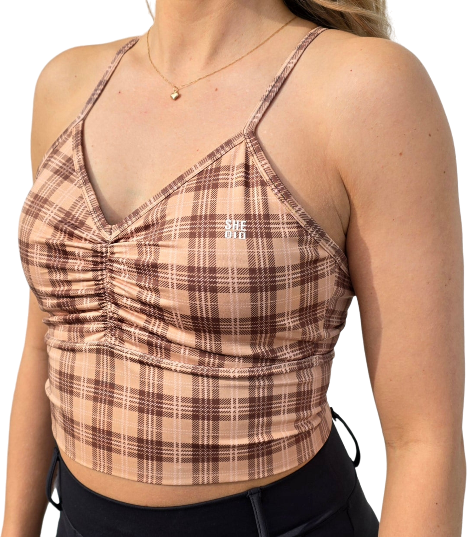 SHE DID, Beige Rutig Sport-bh