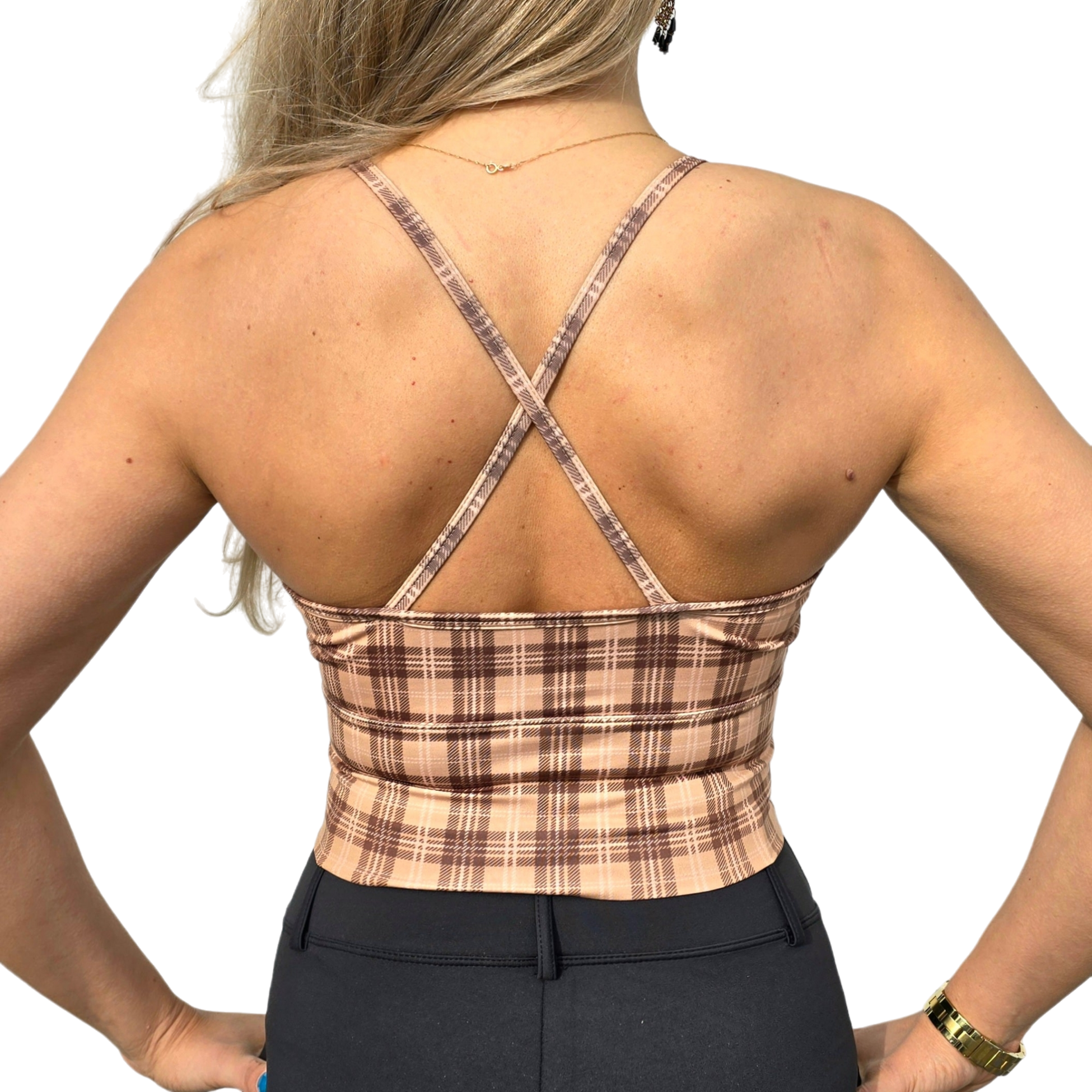 SHE DID, Beige Rutig Sport-bh