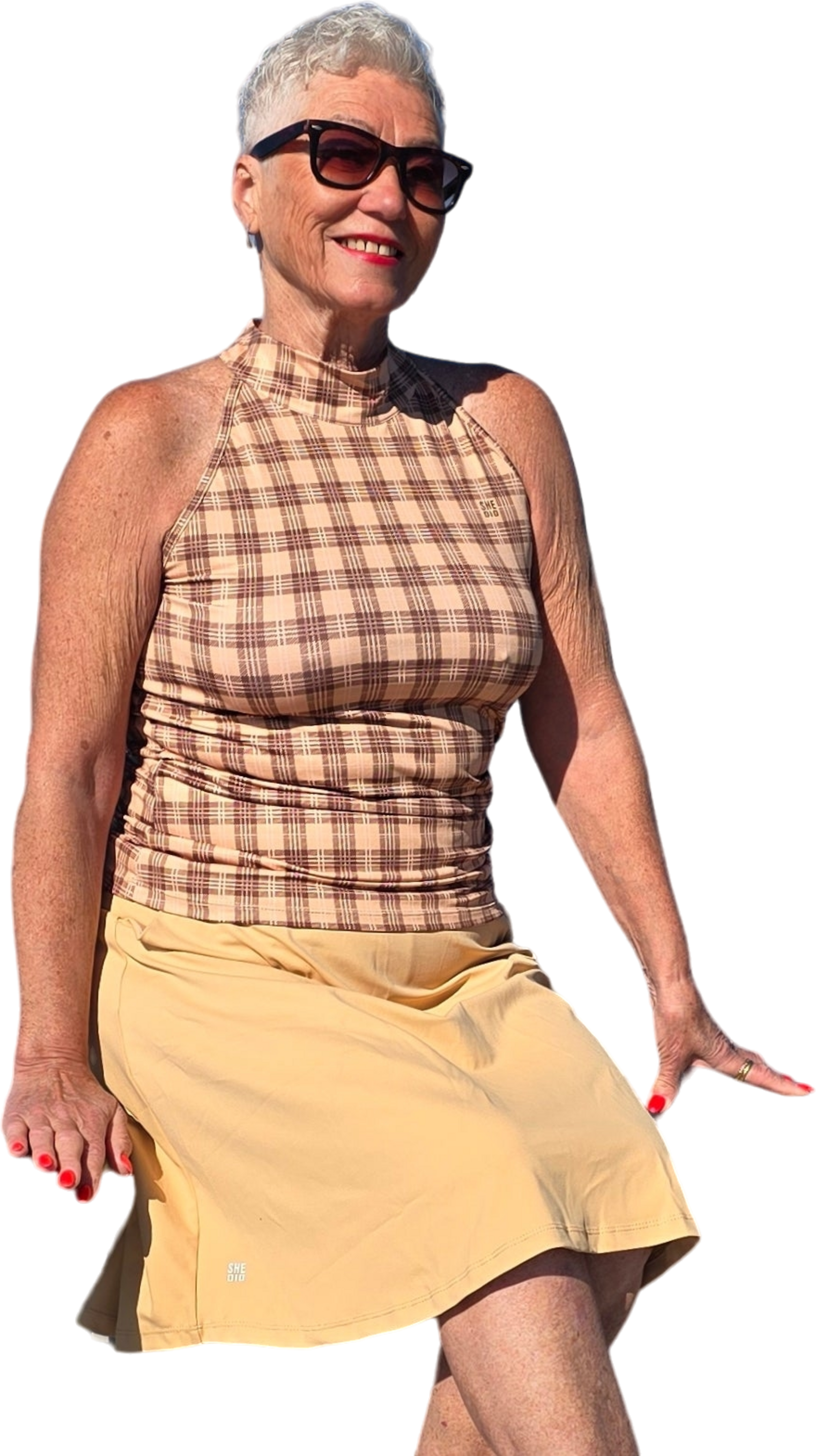 SHE DID, Beige Rutigt Linne