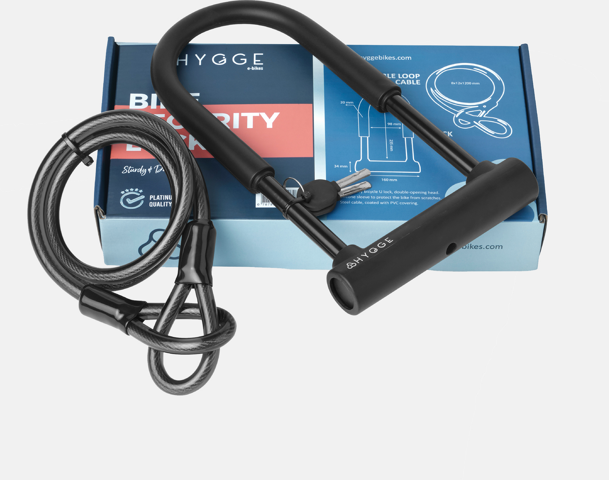 HYGGE BIKES, Bicycle D Lock with Cable &ndash; High-Security U-Lock Set for E-Bikes and Bicycles