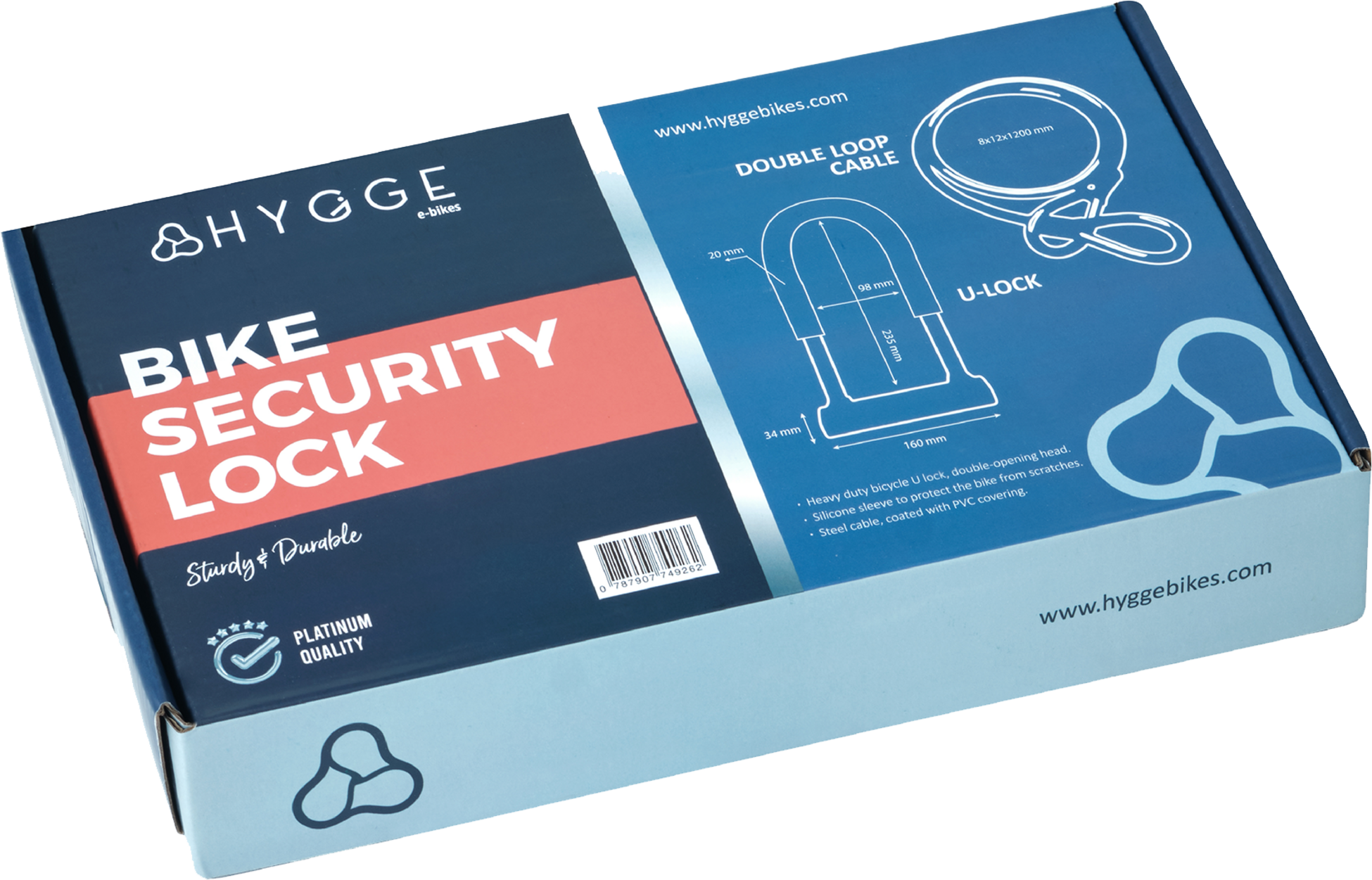 HYGGE BIKES, Bicycle D Lock with Cable &ndash; High-Security U-Lock Set for E-Bikes and Bicycles
