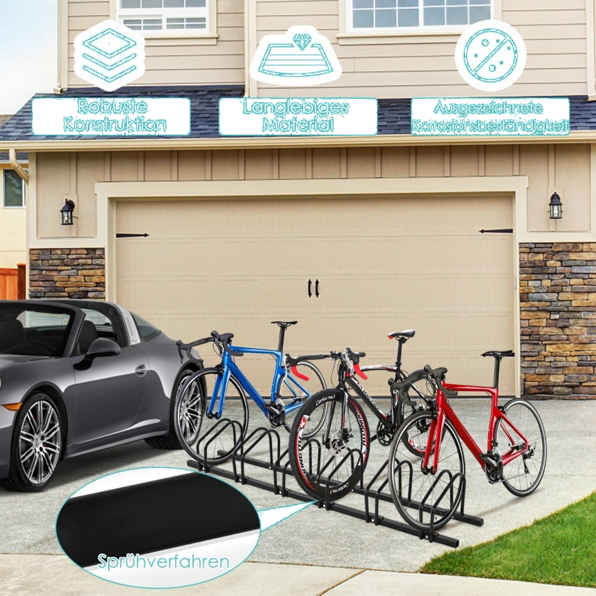 NORTHIX, Bicycle Stand With 6 Bicycle Parking Spaces, Floor Stand, Black