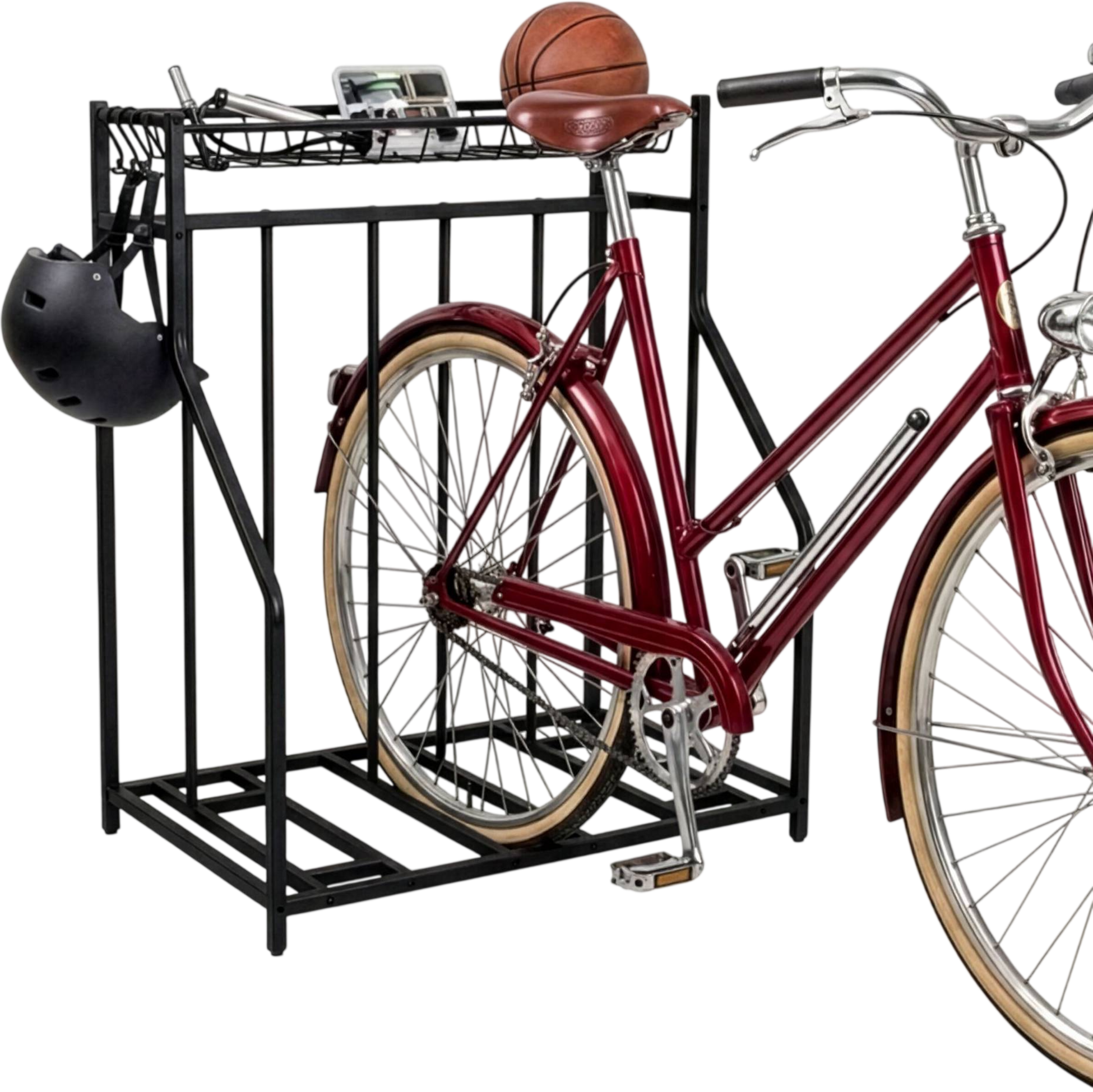 NORTHIX, Bike Rack Stand &ndash; Adjustable Slots, Basket And 6 Hooks