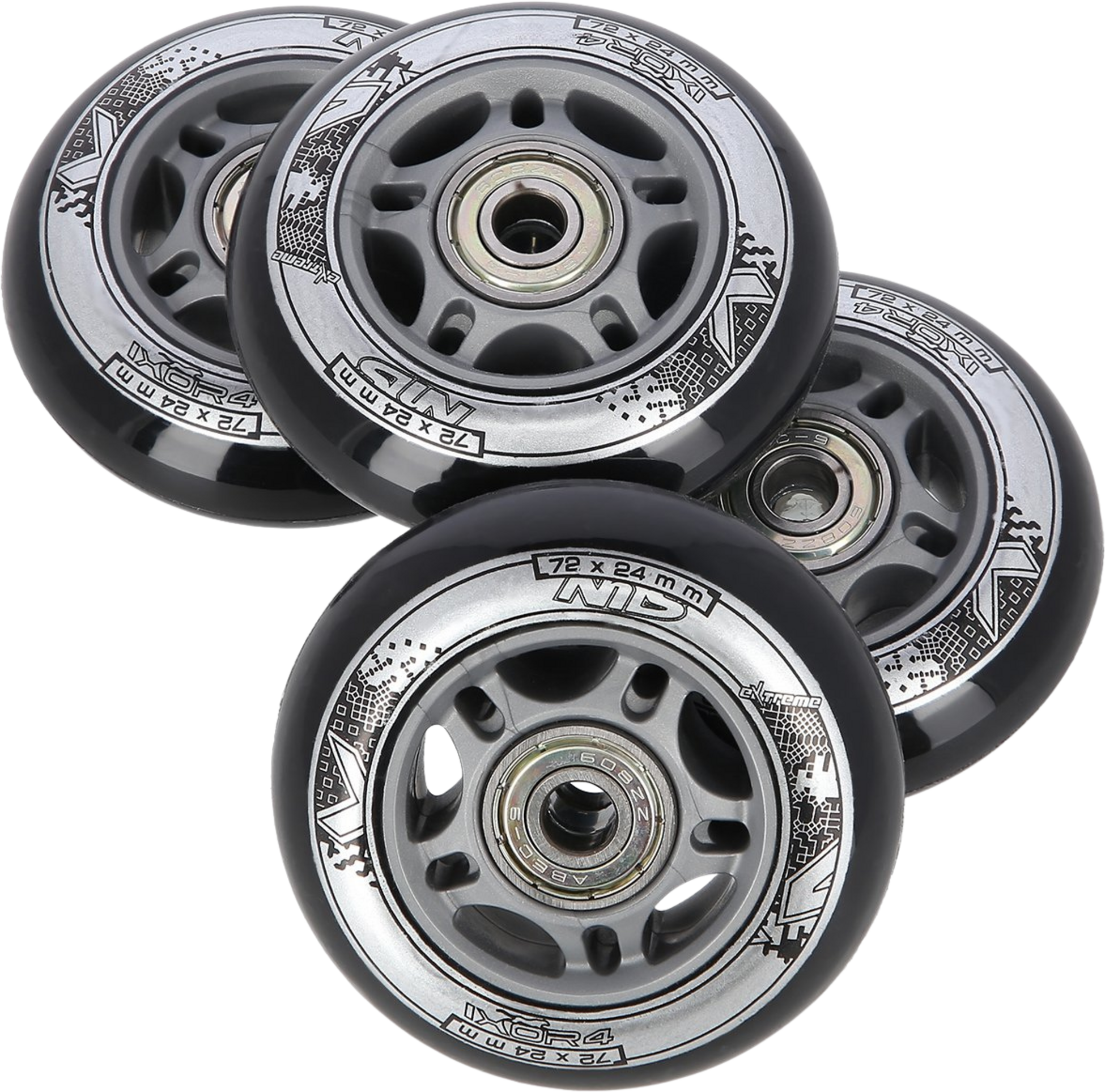 NORTHIX, Black 72x24 82a Wheels  Abec-9 Bearings Set (4+8)