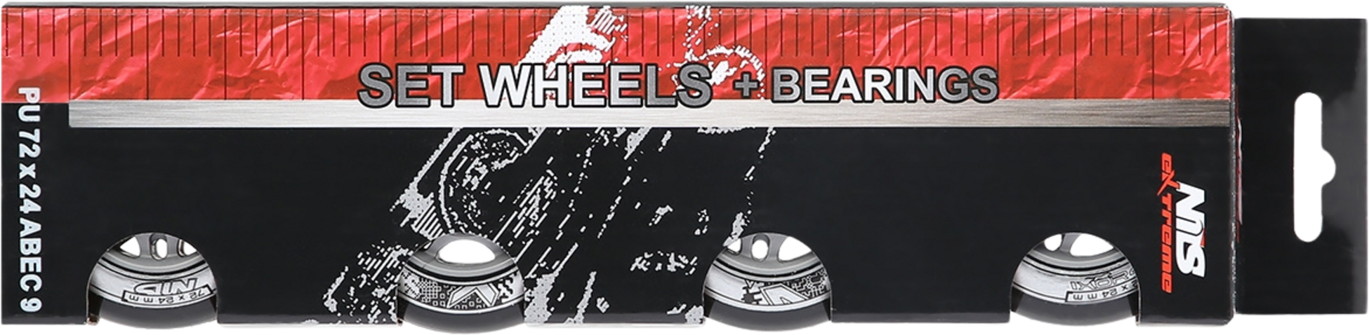 NORTHIX, Black 72x24 82a Wheels  Abec-9 Bearings Set (4+8)