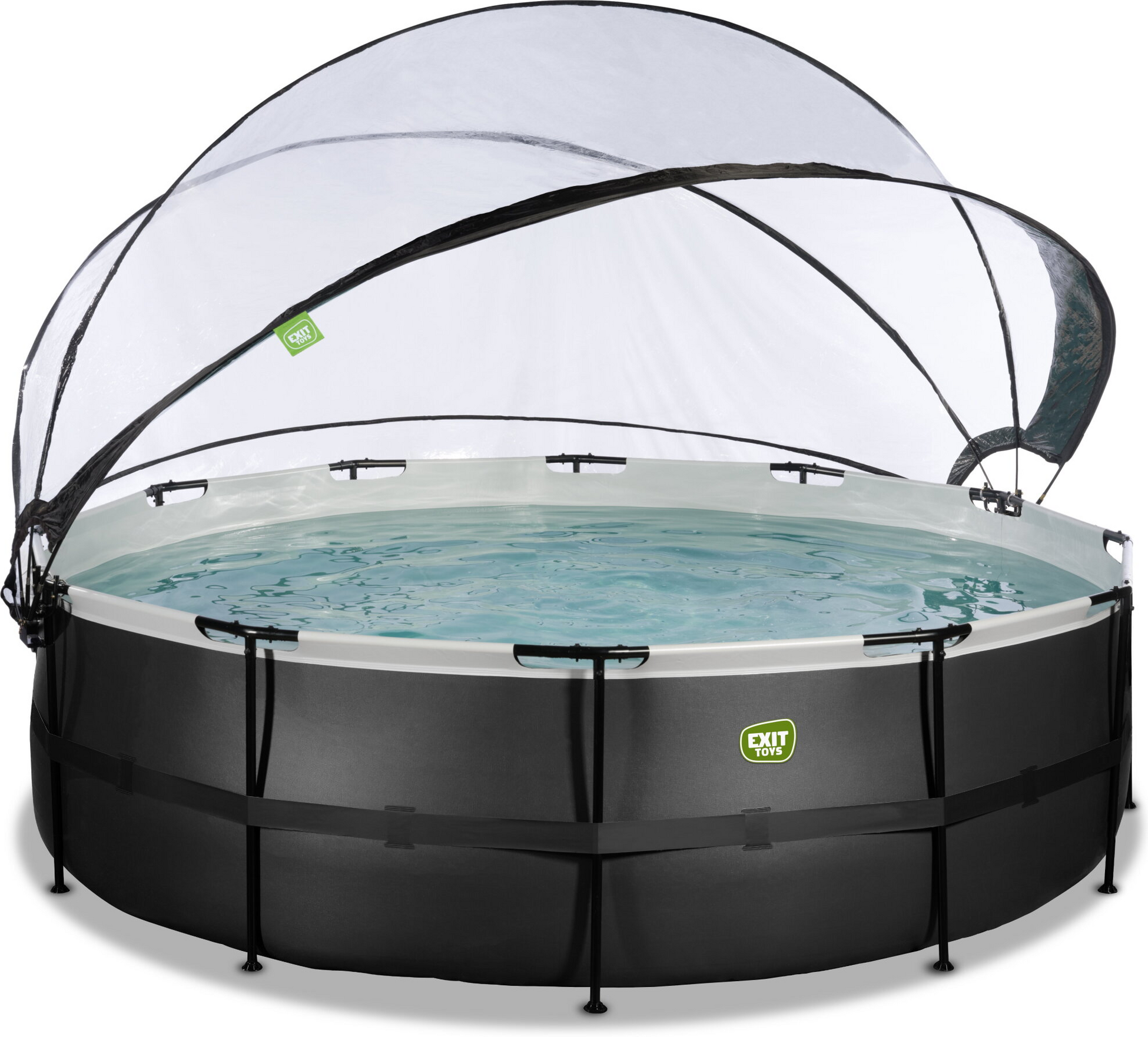 EXIT, Black Leather Pool &Oslash;488x122cm Med Sandfilterpump Och Tak Och V&auml;rmepump - Svart