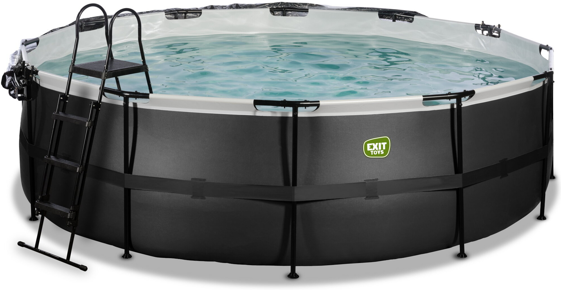 EXIT, Black Leather Pool &Oslash;488x122cm Med Sandfilterpump Och Tak Och V&auml;rmepump - Svart