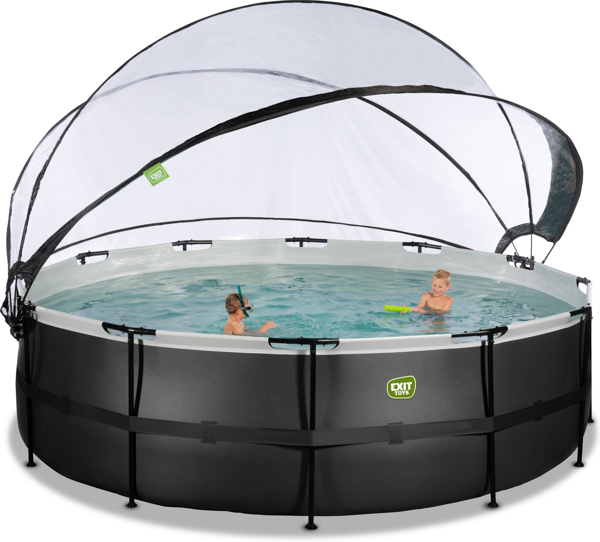 EXIT, Black Leather Pool &Oslash;488x122cm Med Sandfilterpump Och Tak Och V&auml;rmepump - Svart