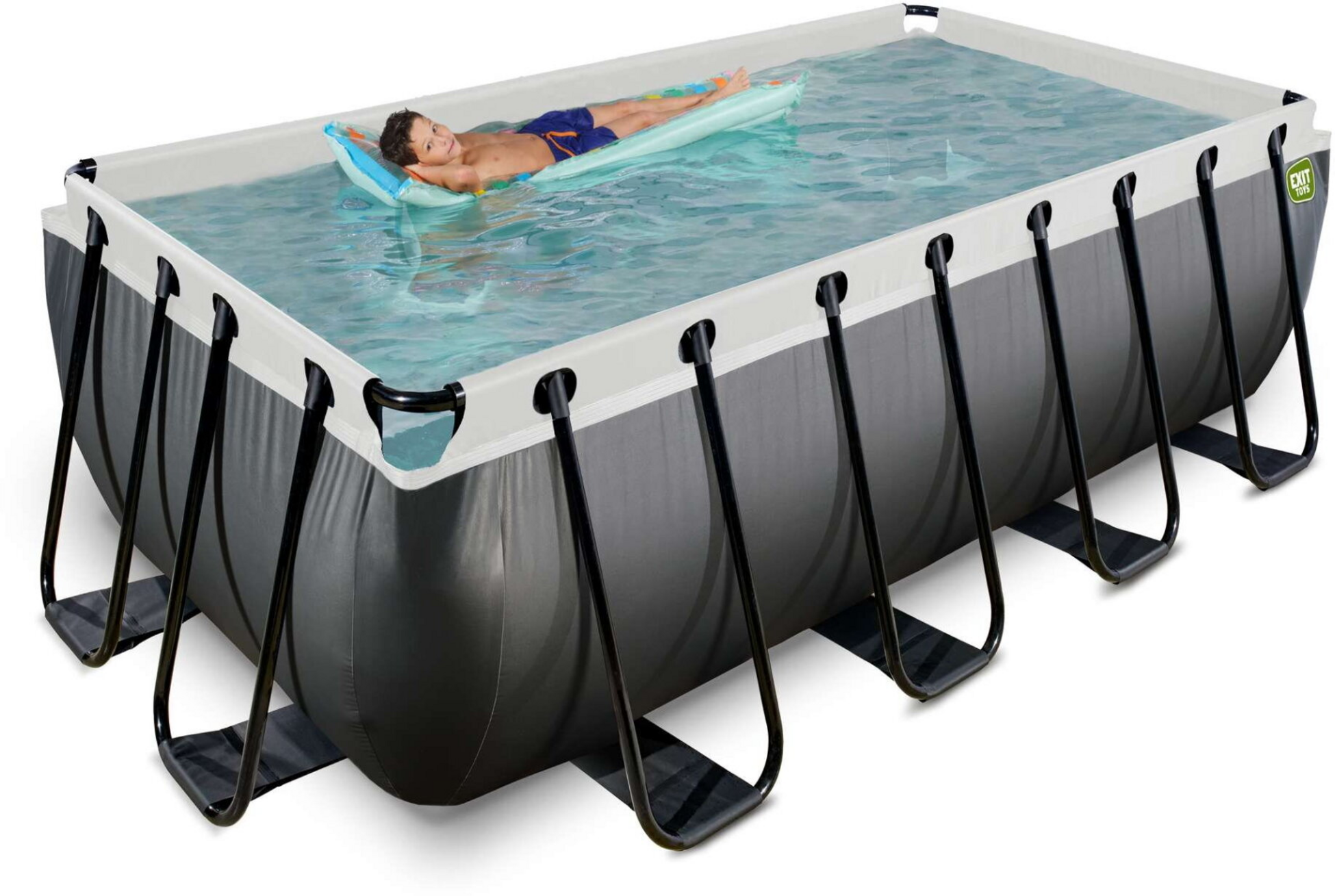 EXIT, Black Leather Pool 400x200x122cm Med Sandfilterpump - Svart