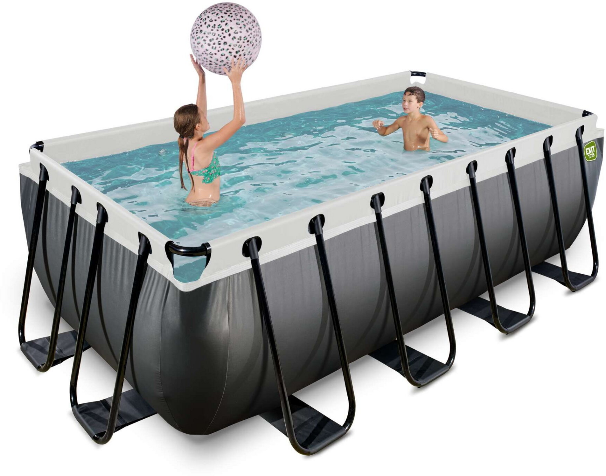 EXIT, Black Leather Pool 400x200x122cm Med Sandfilterpump - Svart