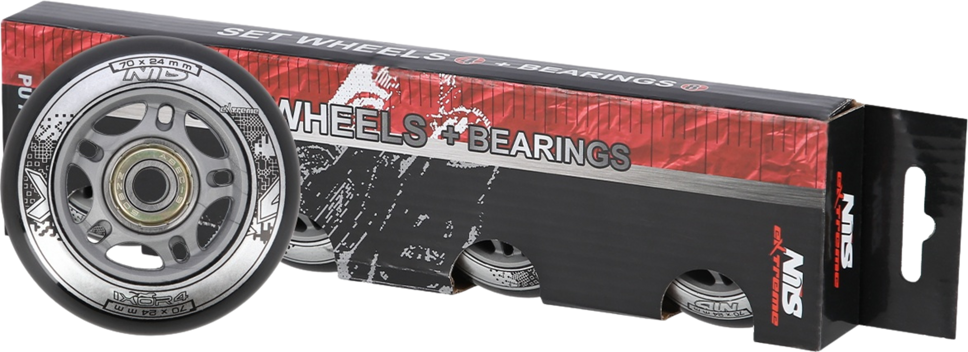 NORTHIX, Black Pu 70x24 82a Wheels  Abec-9 Bearings Set