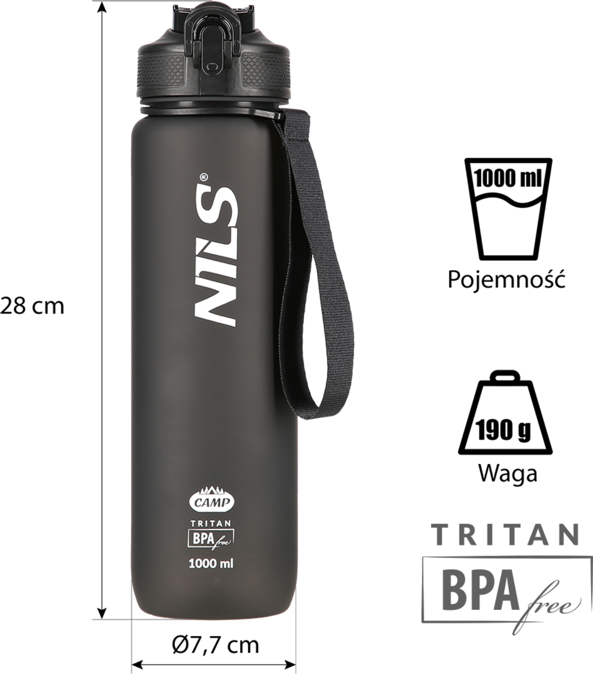NORTHIX, Black Tritan Water Bottle &ndash; Durable, Bpa-free, 750ml