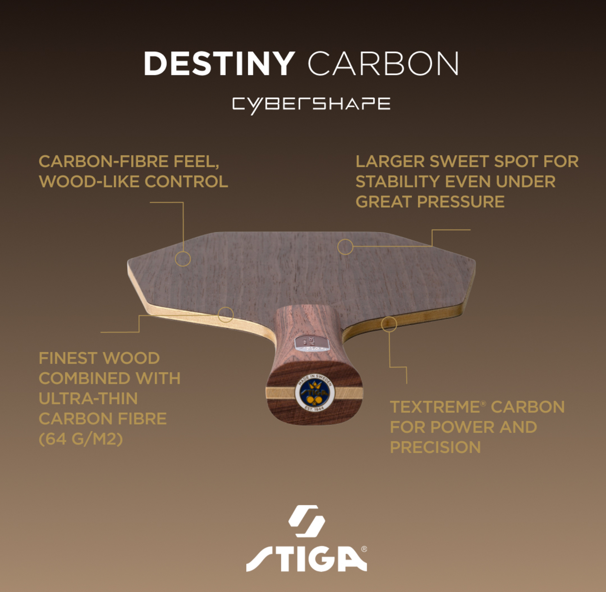STIGA, Blade Destiny Carbon Cybershape - Classic