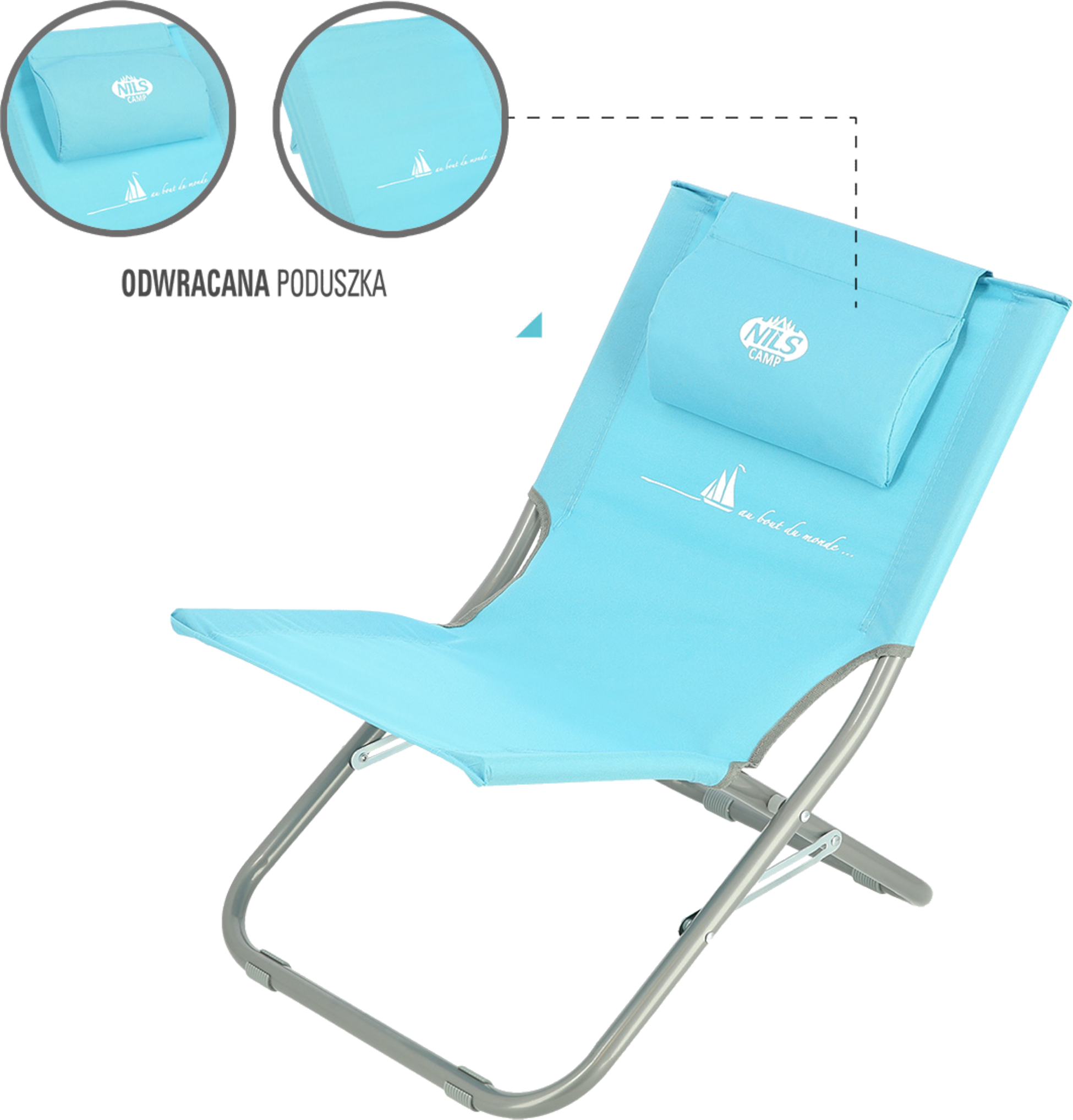NORTHIX, Blue Beach Chair With Pillow, Foldable, Lightweight