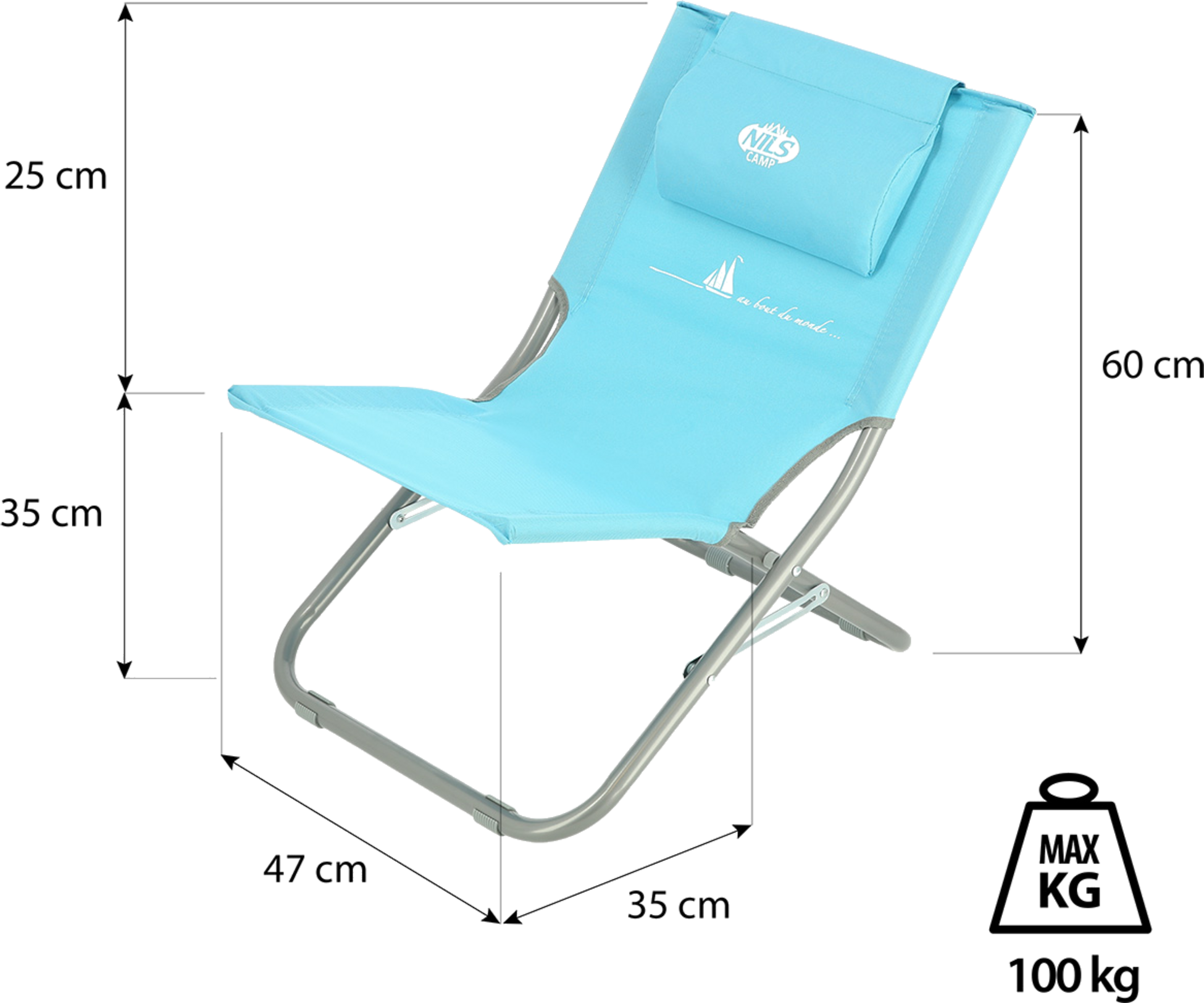 NORTHIX, Blue Beach Chair With Pillow, Foldable, Lightweight
