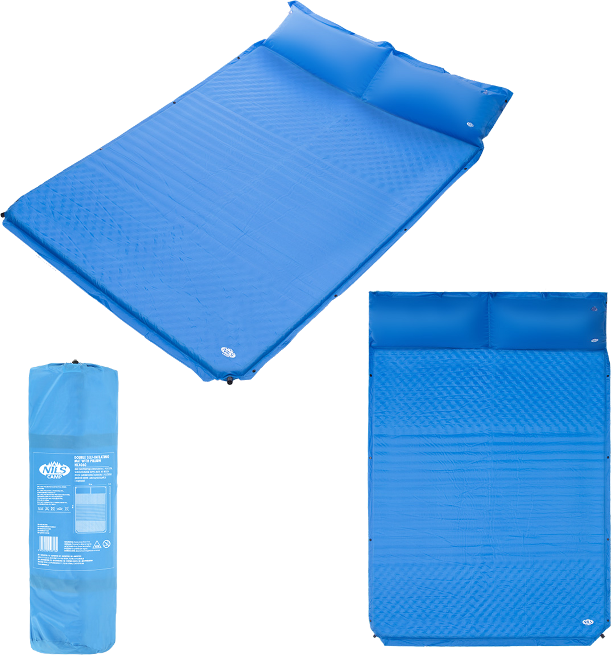 NORTHIX, Blue Double Self-inflating Mat With Pillow, Camping