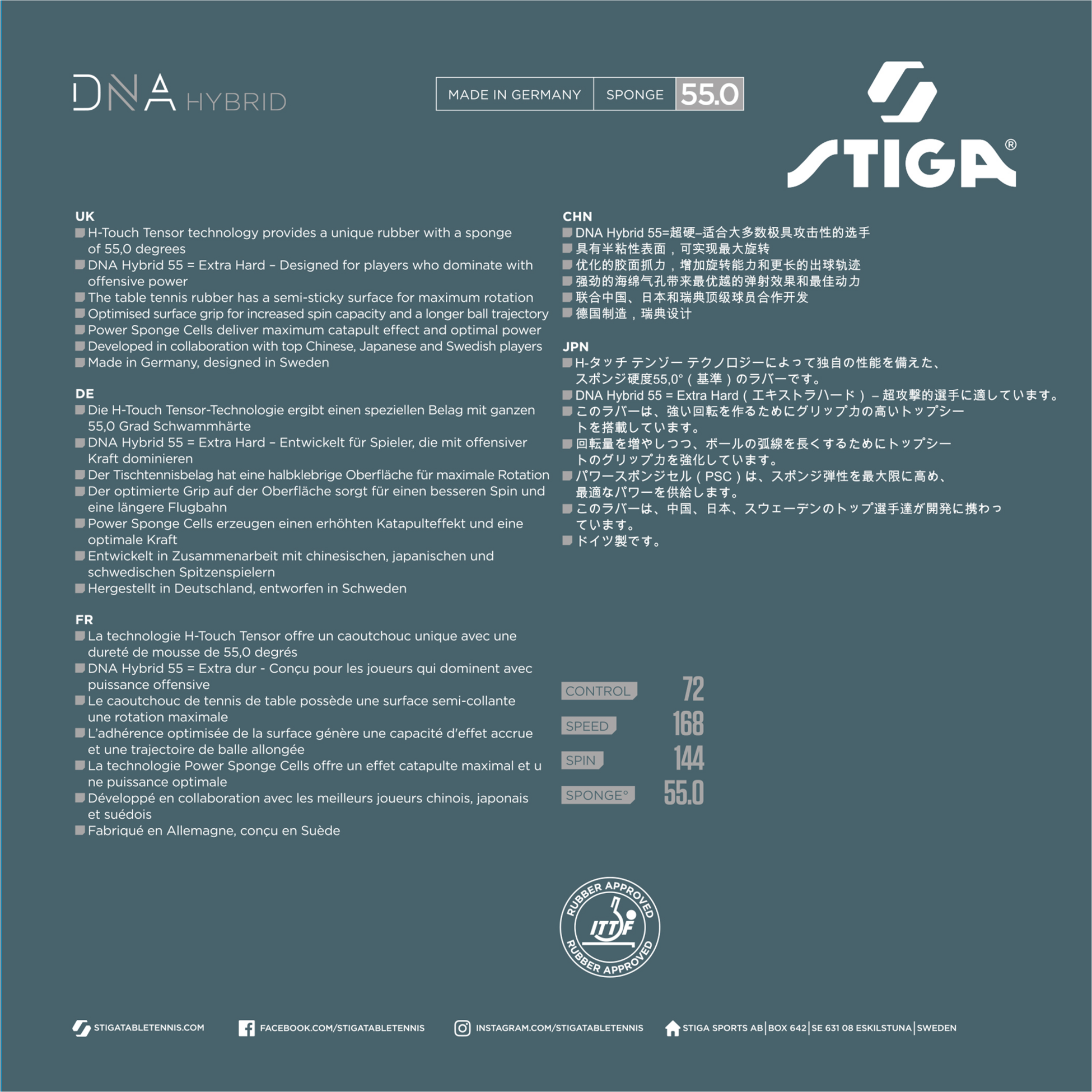 STIGA, Bordtennisgummi Dna Hybrid 55 Röd 2.2 Mm