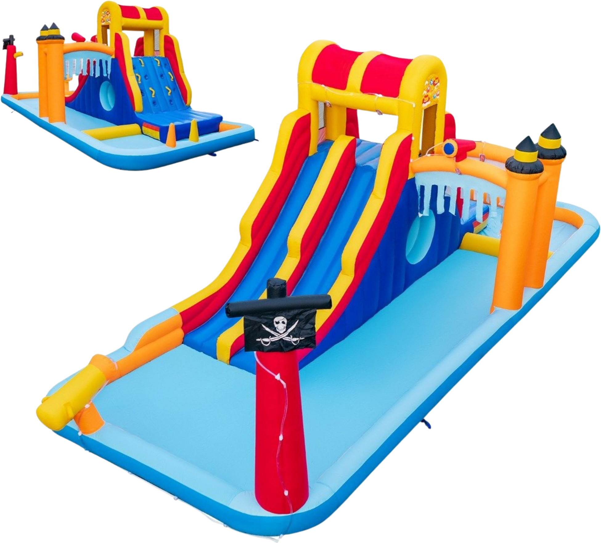 NORTHIX, Bouncy Castle With Two Slides, Climbing Wall, Crawl Space, Water Cannon  Paddling Pool 693 X 295 X