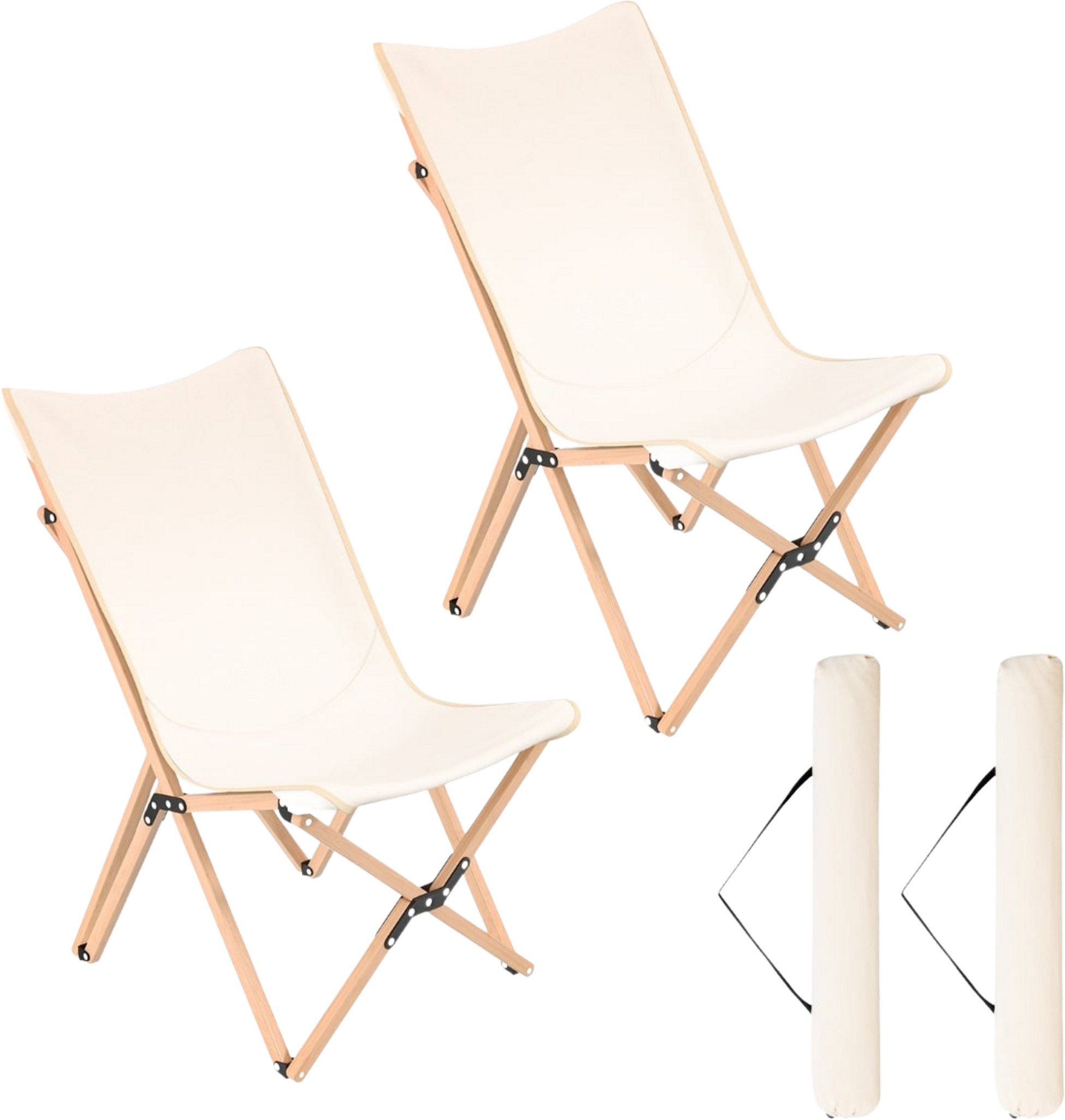 NORTHIX, Butterfly Folding Chair Set Of 2, Bamboo, Beige, 150kg Capacity