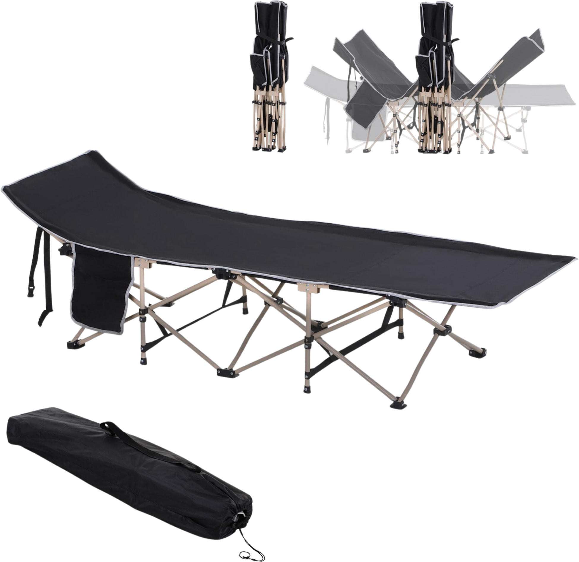 NORTHIX, Camp Bed, Foldable Camping Bed, Camping Lounger With Storage Bag, Includes Carry Bag, Oxford, Black,