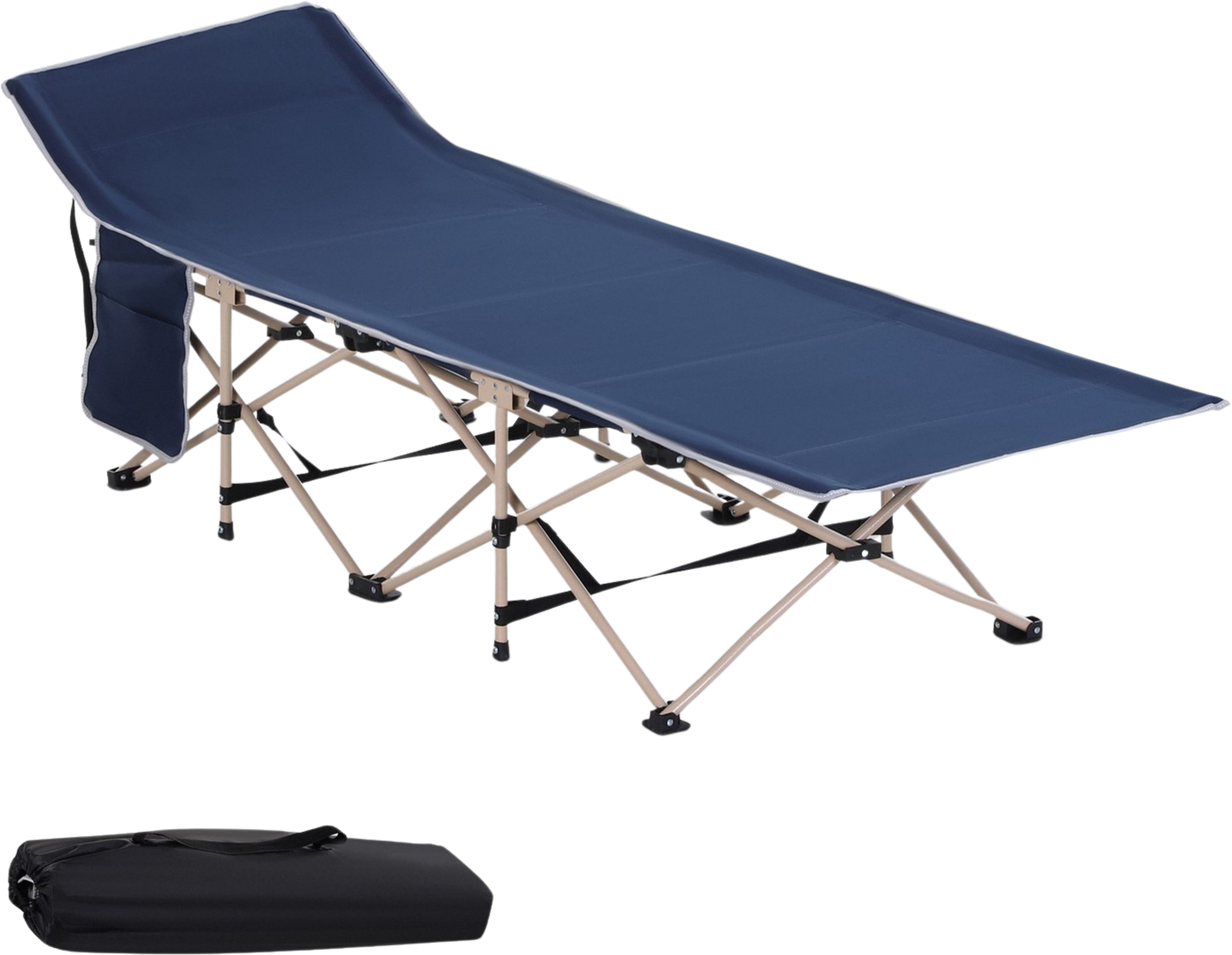 NORTHIX, Camp Bed Foldable Camping Bed With Storage Bag, Steel  Oxford, Blue, 190x68x52cm