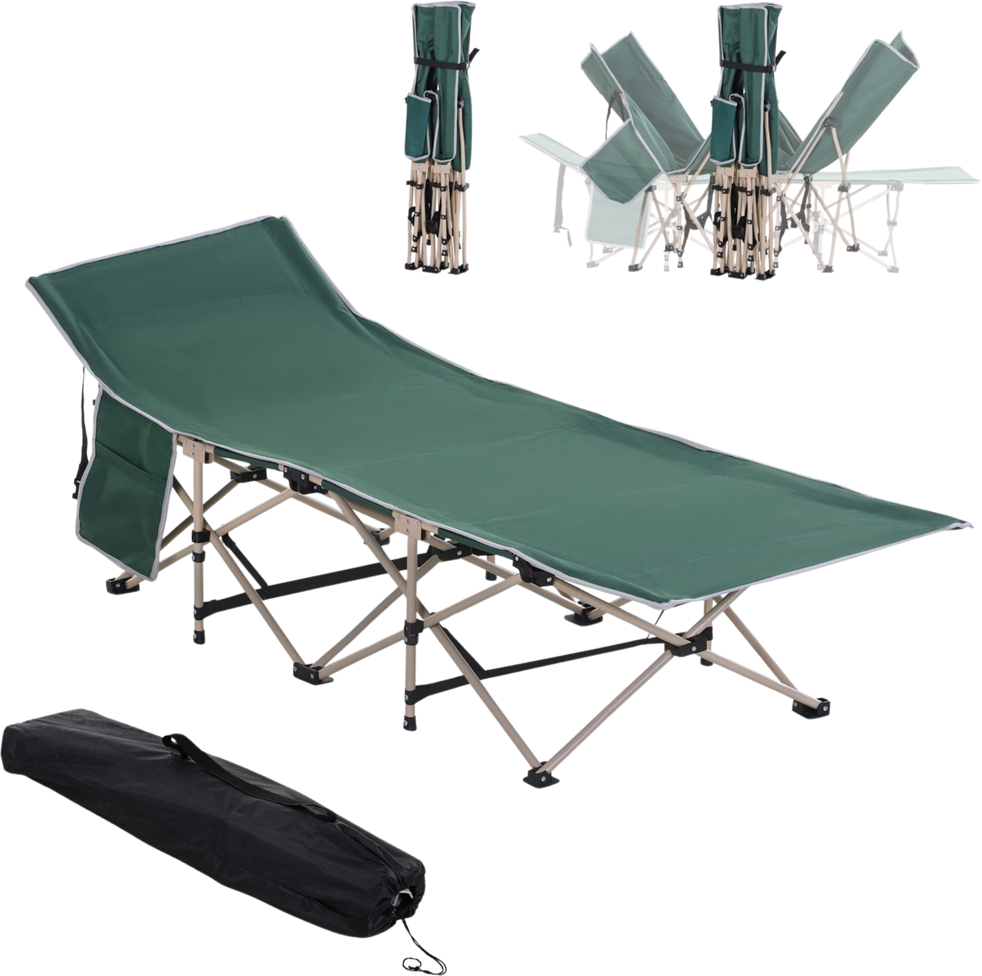 NORTHIX, Camp Bed With Storage Bag, Foldable Camping Bed, Camping Lounger, Includes Carry Bag, Steel Oxford,