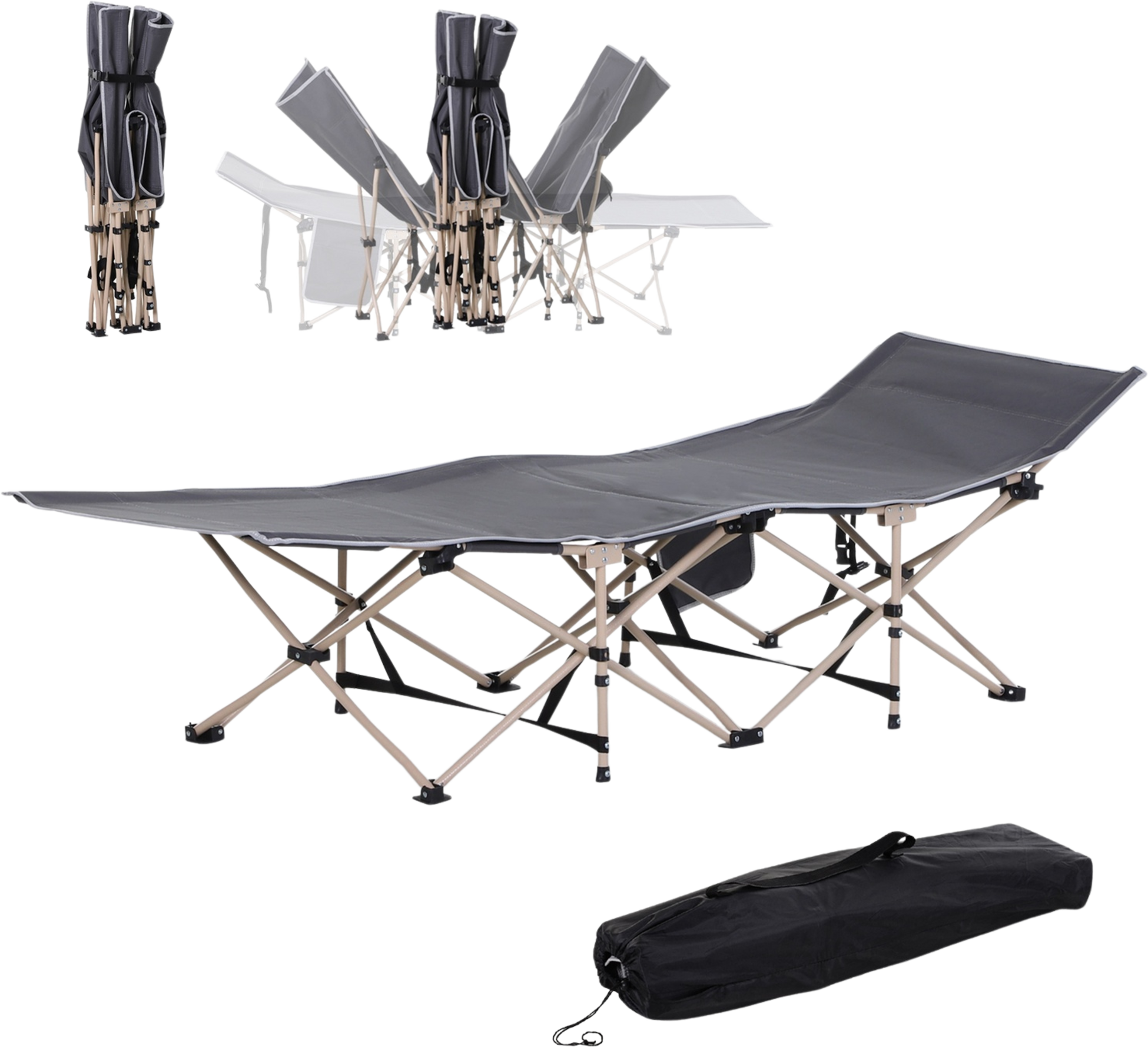 NORTHIX, Camp Bed With Storage Bag, Foldable Camping Bed, Camping Lounger, Including Carry Bag, Steel Oxford,