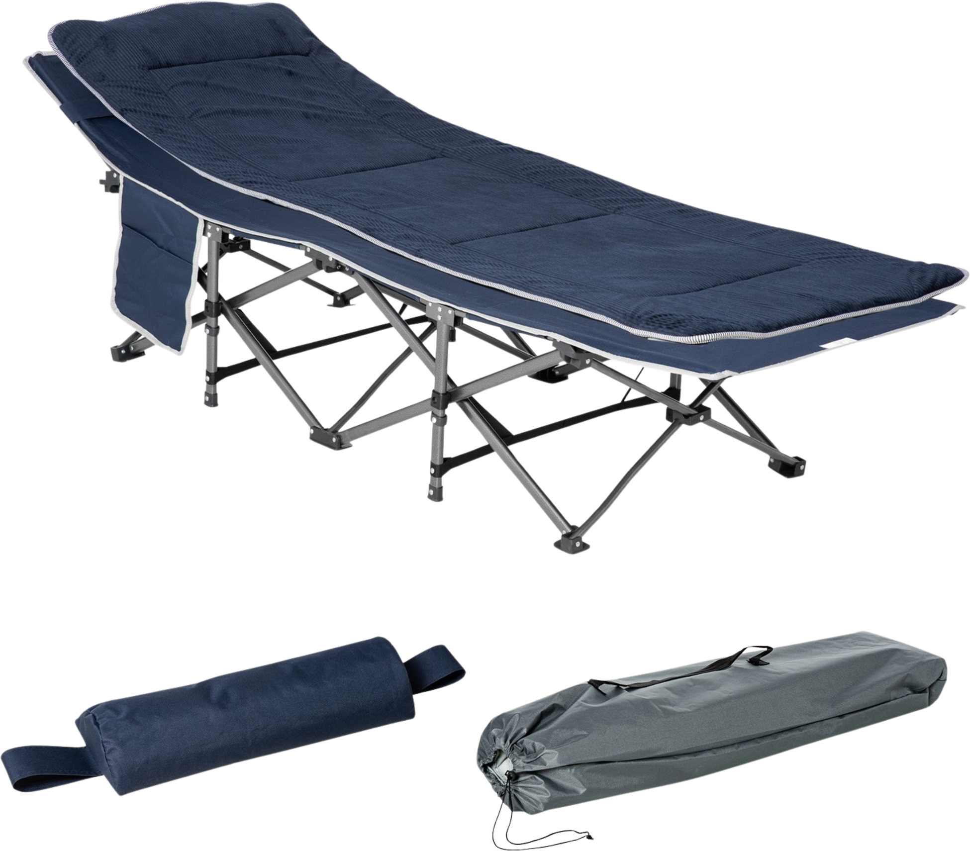 NORTHIX, Camping Bed, Folding Camp Bed, Folding Bed With Pillow, Side Pocket, Mattress, Guest Bed, Can Hold U