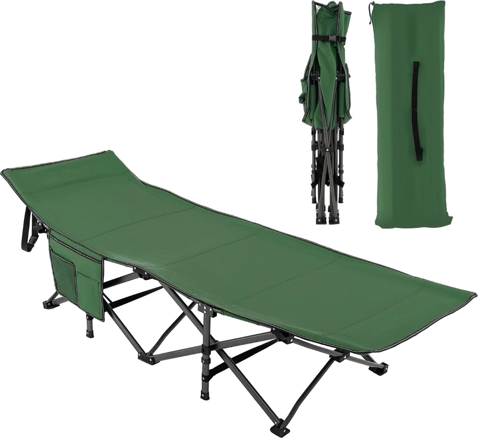B2X, Camping Bed Durable Travel Bed With Headrest 190 X 70 X 54 Cm Green