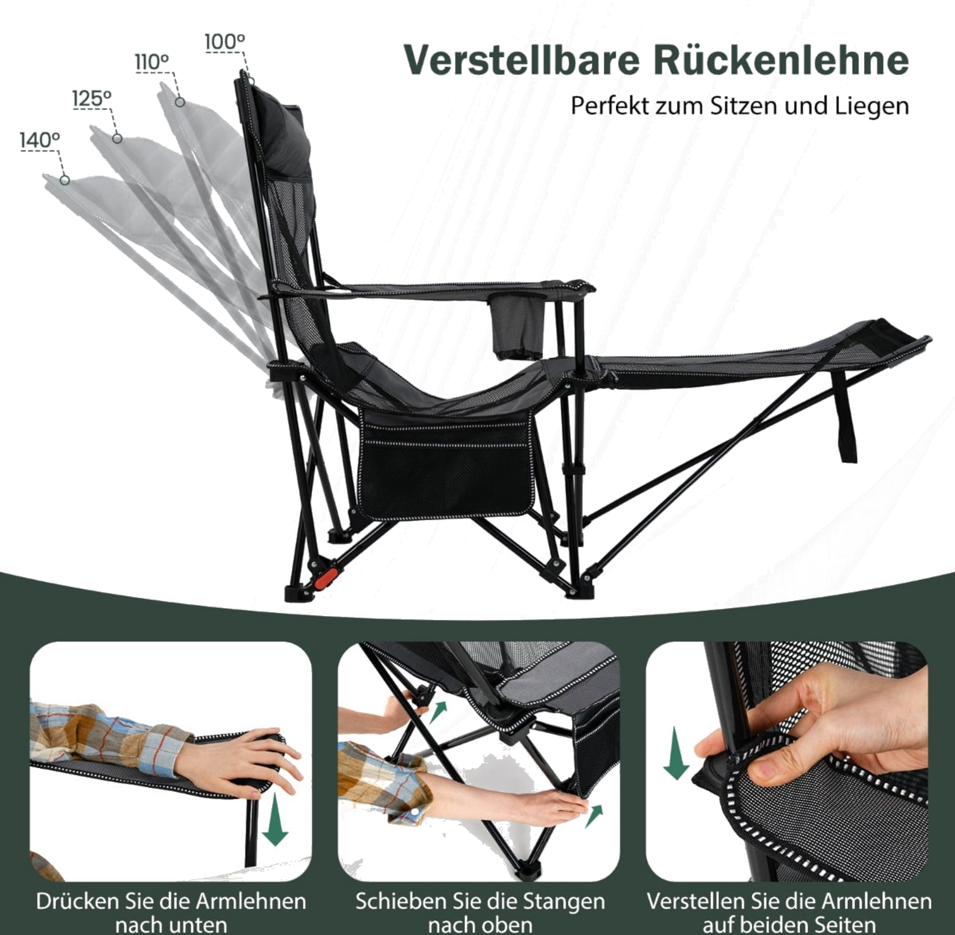 NORTHIX, Camping Chair With Adjustable Backrest And Footrest