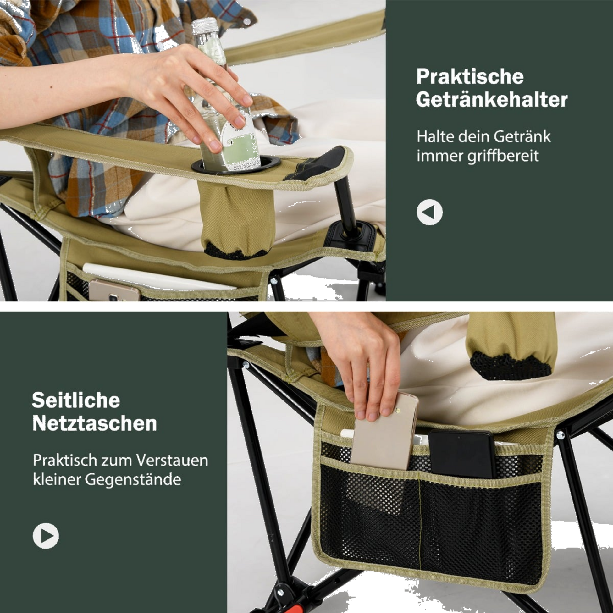 NORTHIX, Camping Chair With Adjustable Footrest  Backrest, Khaki