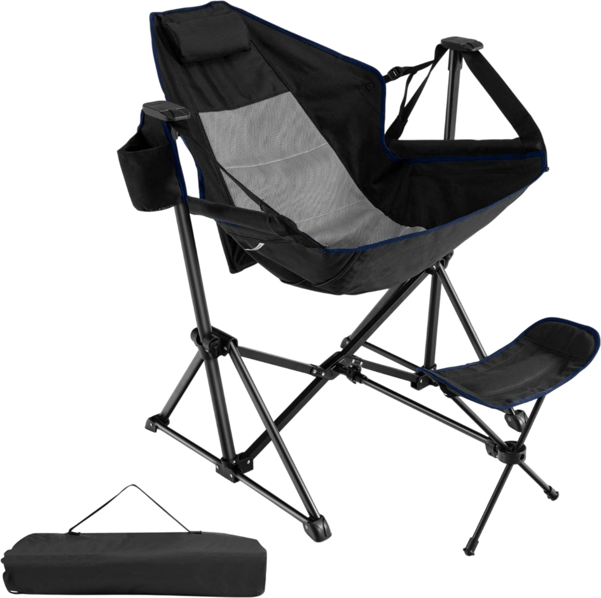 NORTHIX, Camping Chair With Footrest  Adjustable Backrest  Headrest  Cup Holder Fishing Chair