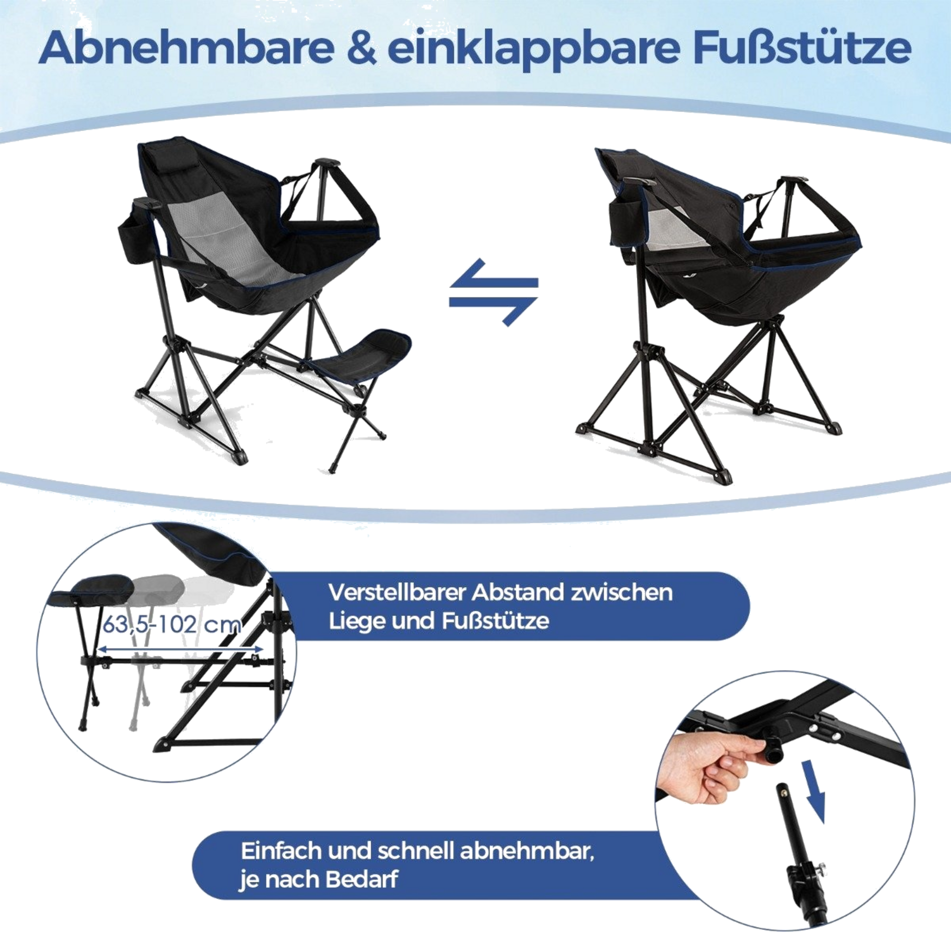 NORTHIX, Camping Chair With Footrest  Adjustable Backrest  Headrest  Cup Holder Fishing Chair
