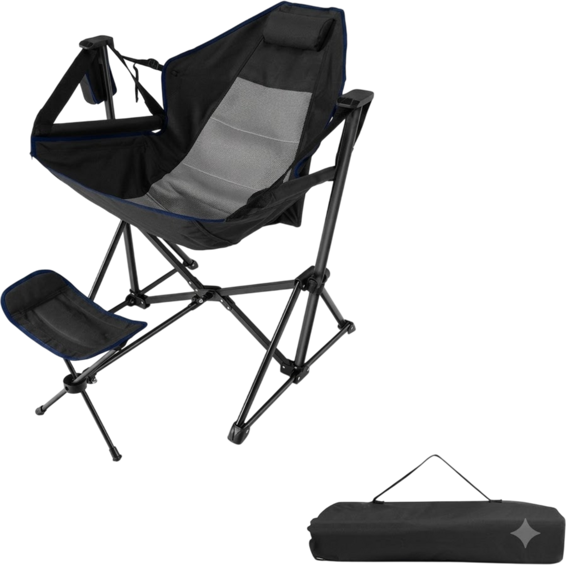 NORTHIX, Camping Chair With Footrest  Adjustable Backrest  Headrest  Cup Holder Fishing Chair