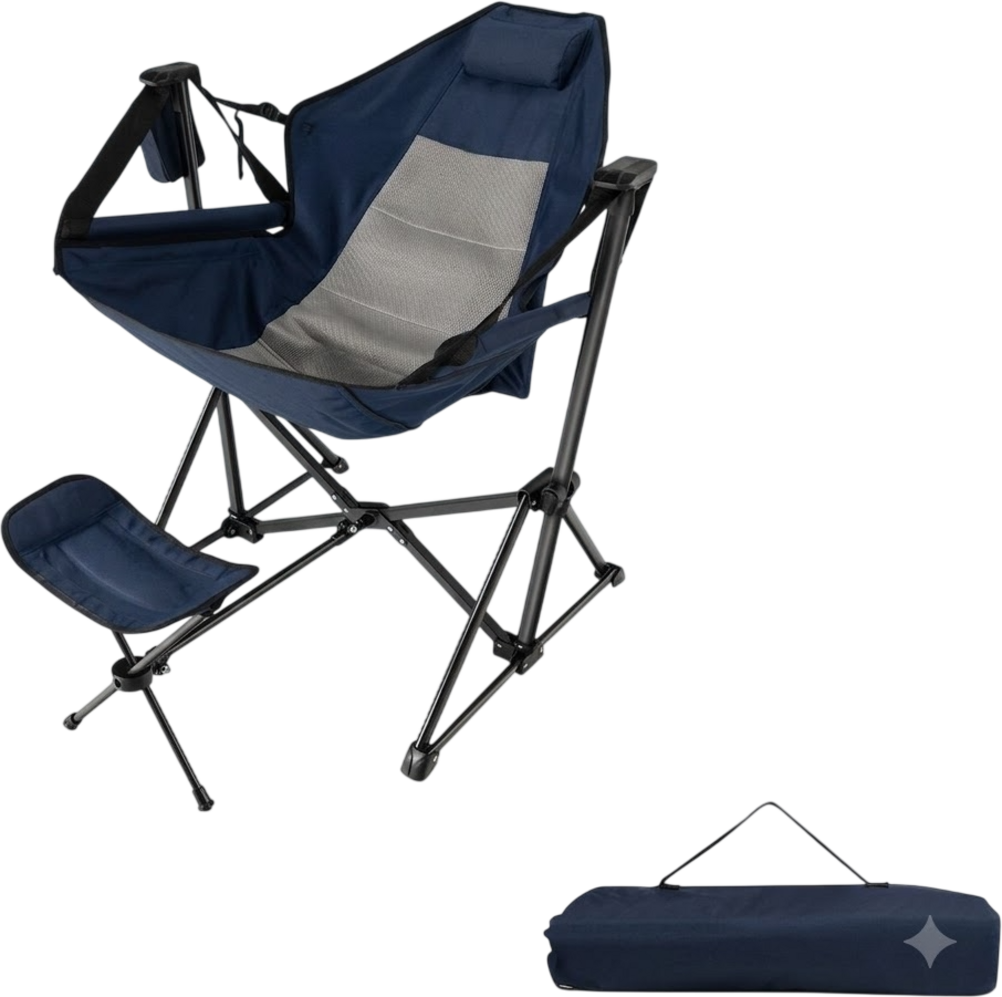 NORTHIX, Camping Chair With Footrest  Adjustable Backrest  Headrest  Cup Holder Fishing Chair